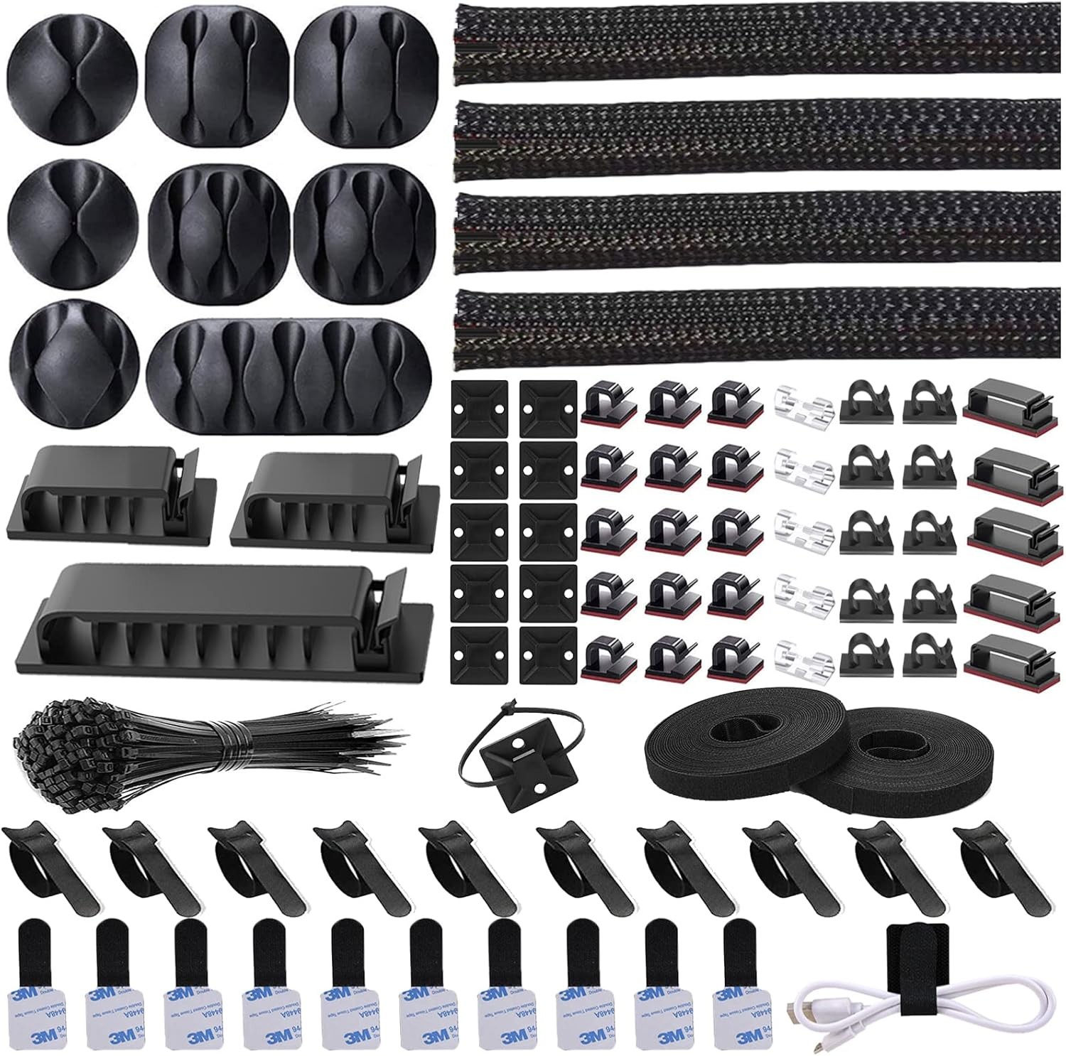 N NOROCME 192 PCS Cable Management Kit 4 Wire Organizer Sleeve,11 Cable Holder,3