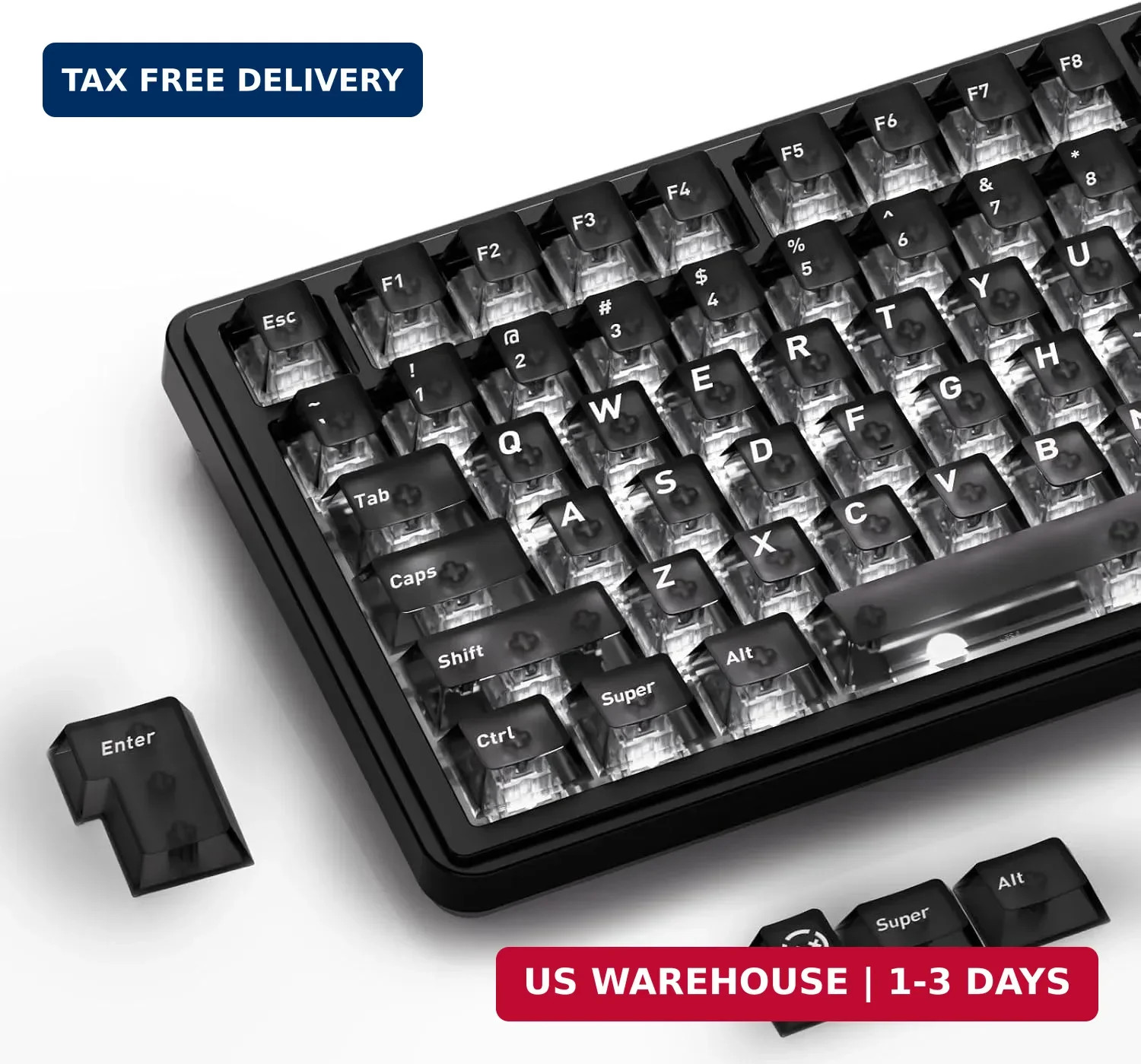 HITIME XVX Black Clear Keycaps, Transparent Keycaps 60 75 100 Percent, Ceramic K