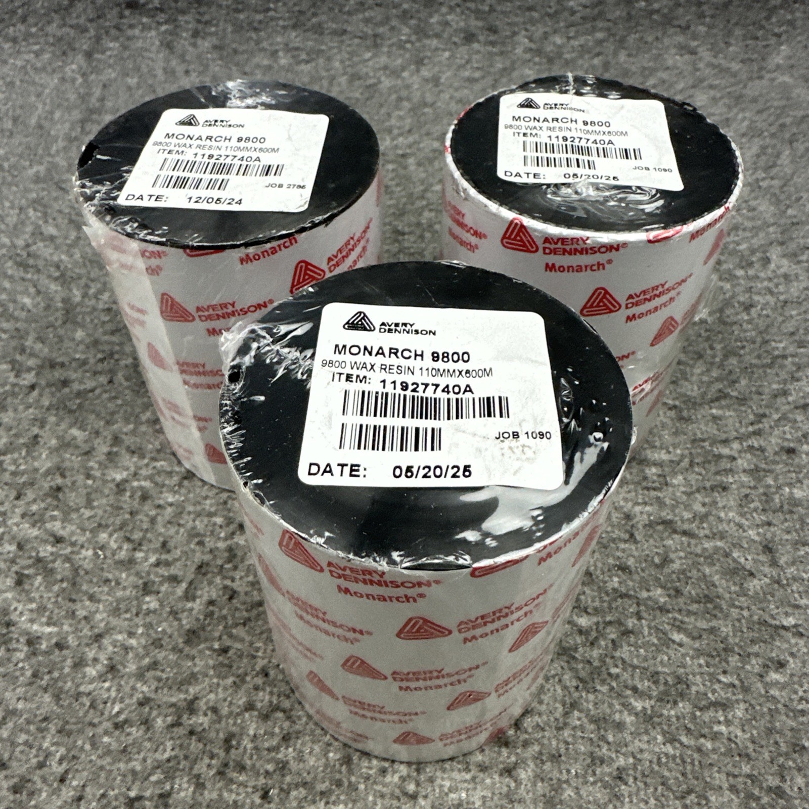3 PACK Avery Dennison Monarch 9800 Wax Resin Ribbon 110mm x 600m 11927740A