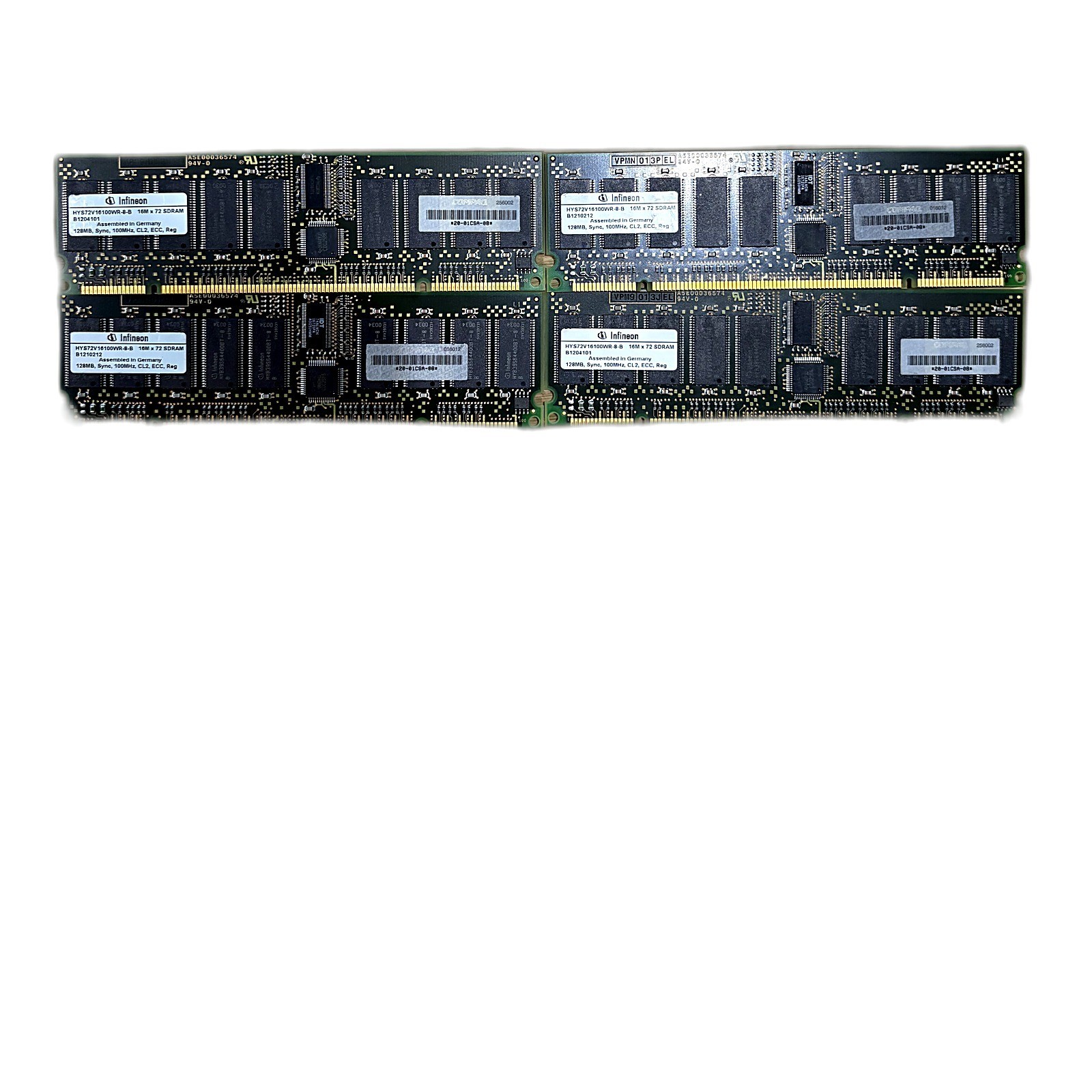 512MB (4x128MB) Infineon PC100 ECC Reg SDRAM Server RAM HYS72V16100WR-8-B Lot