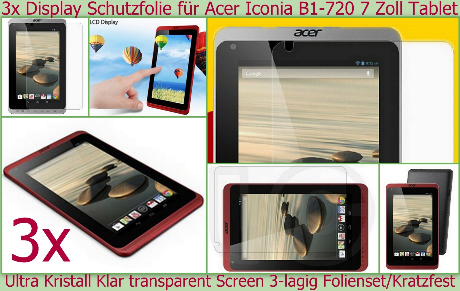 3x Crystal Clear Screen Protector Film For Acer Iconia B1-720 Tab Scratch Resistant Clear