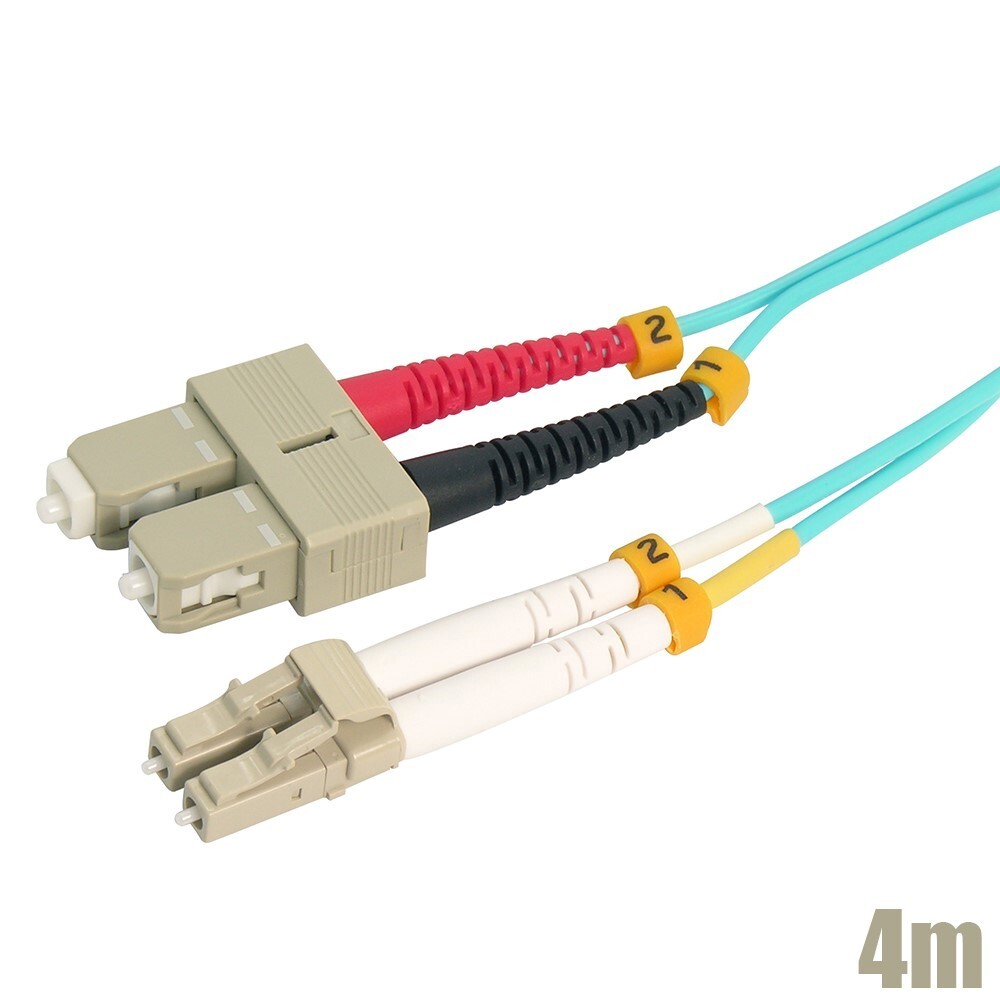 4M LC/UPC to SC/UPC Fiber Optic OM4 50/125 Multi Model Duplex Patch Cable Aqua