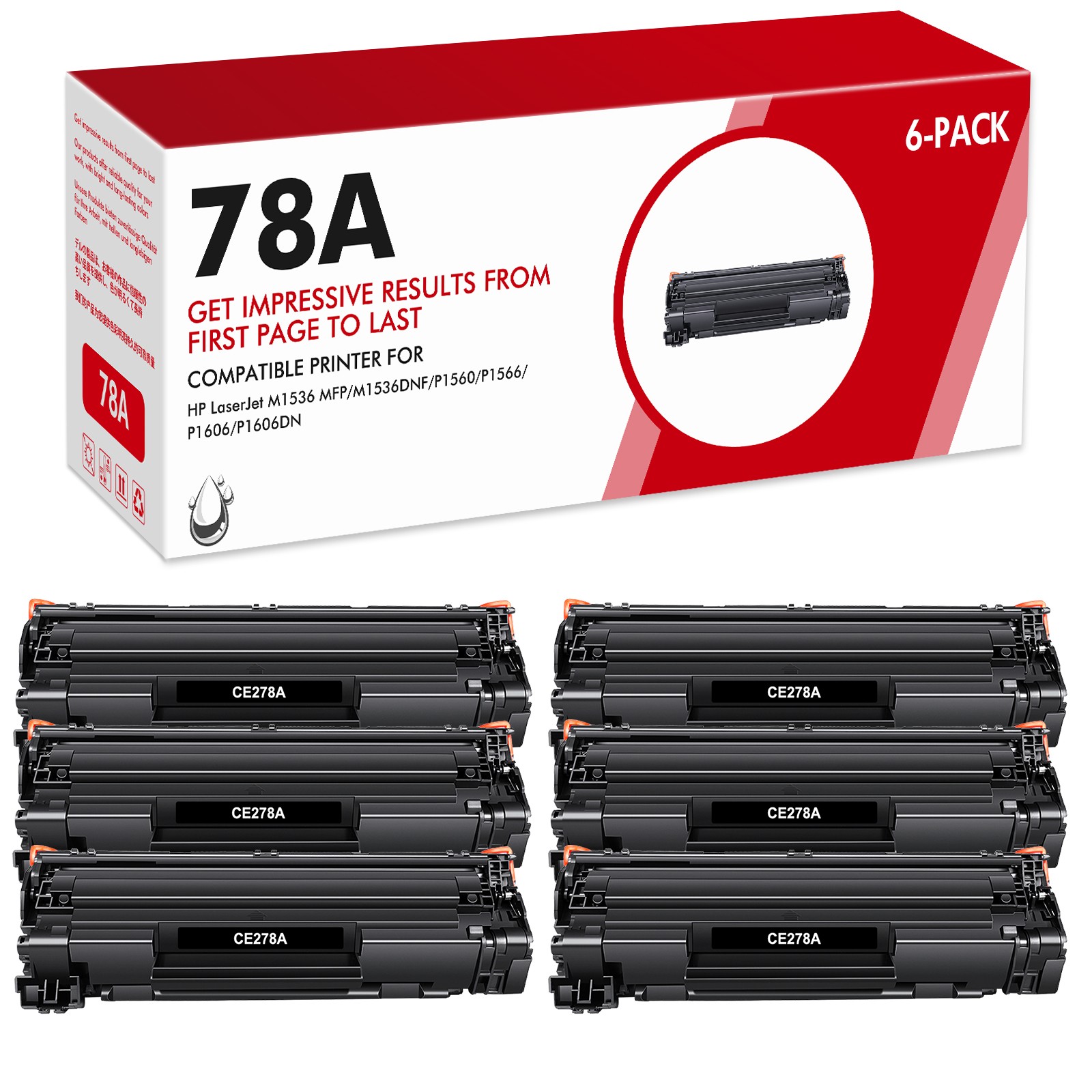 6Pack CE278A 78A Black Toner For HP LaserJet Pro P1566 M1536DNF MFP P1606 P1560