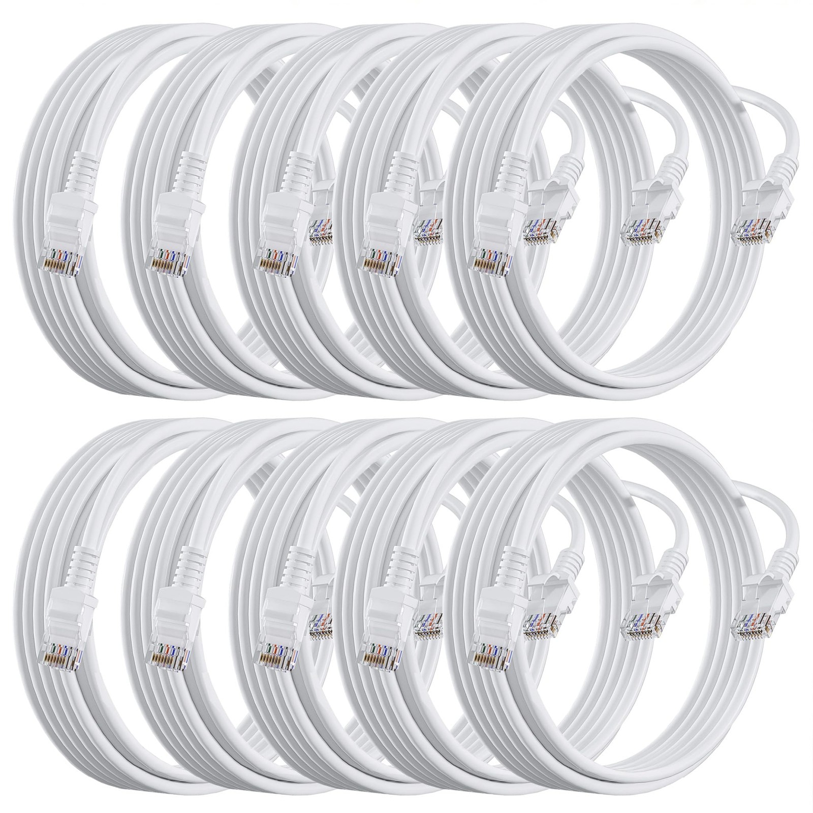 Cat 6 Ethernet Cable 10ft 10G 550Mhz 24AWG RJ45 LAN Network Cord 10 PCS White