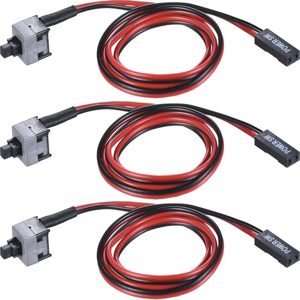 3 Pack 2 Pin ATX Power Switch Cable for PC Desktop On/Off Button 50CM Cord