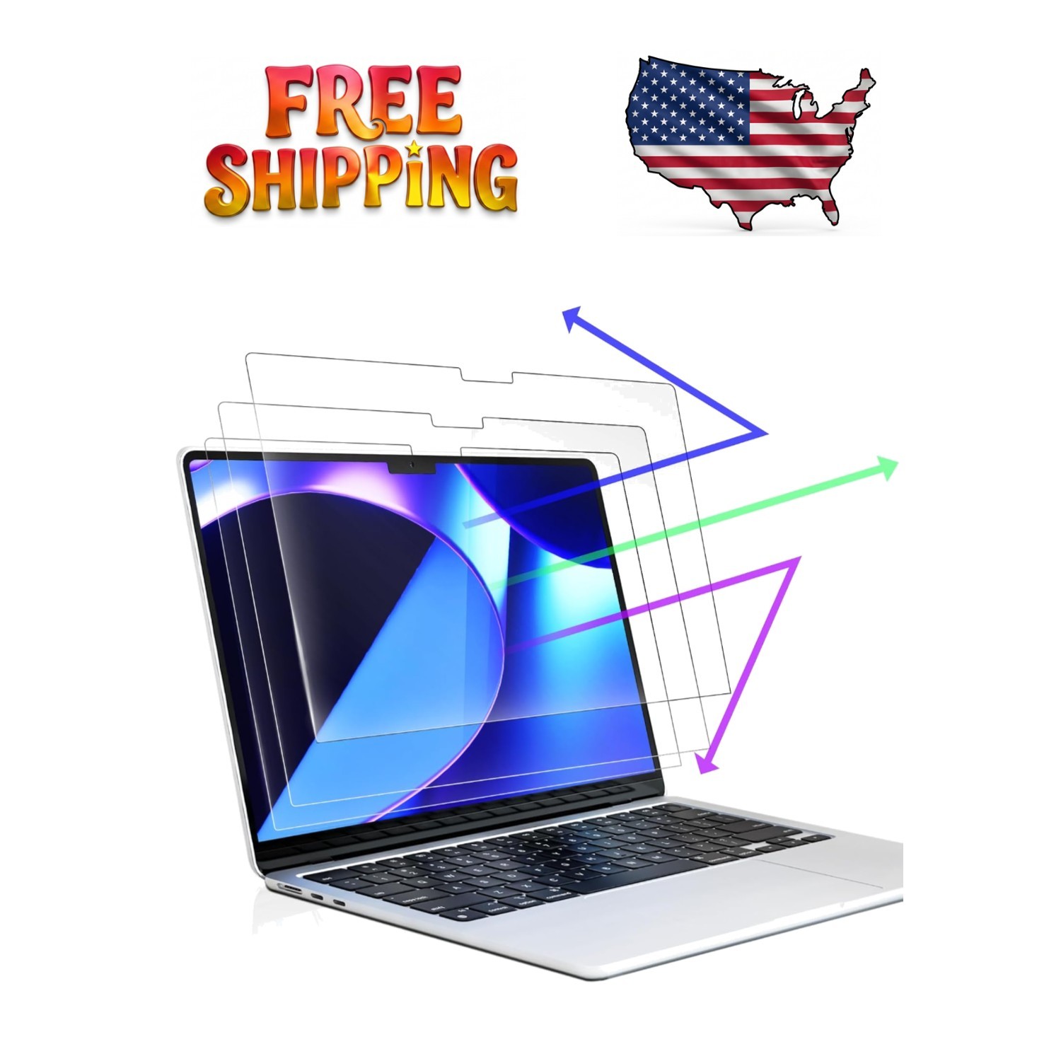 3-Pack Anti Blue Light Screen Protector for MacBook Air 13.6 Inch Clear Vision
