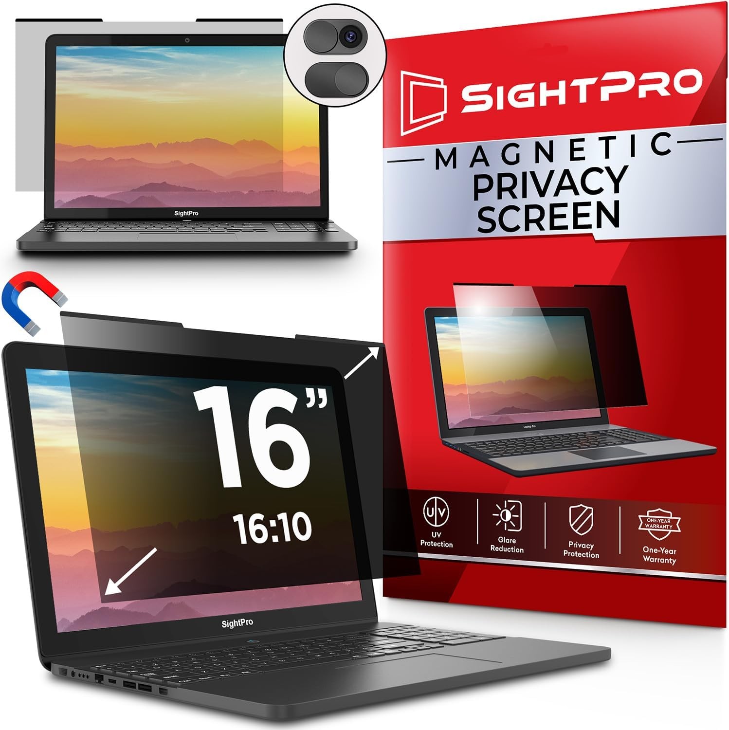 16 Inch Magnetic Laptop Privacy Filter Shield 16:10 - Removable Screen Protector