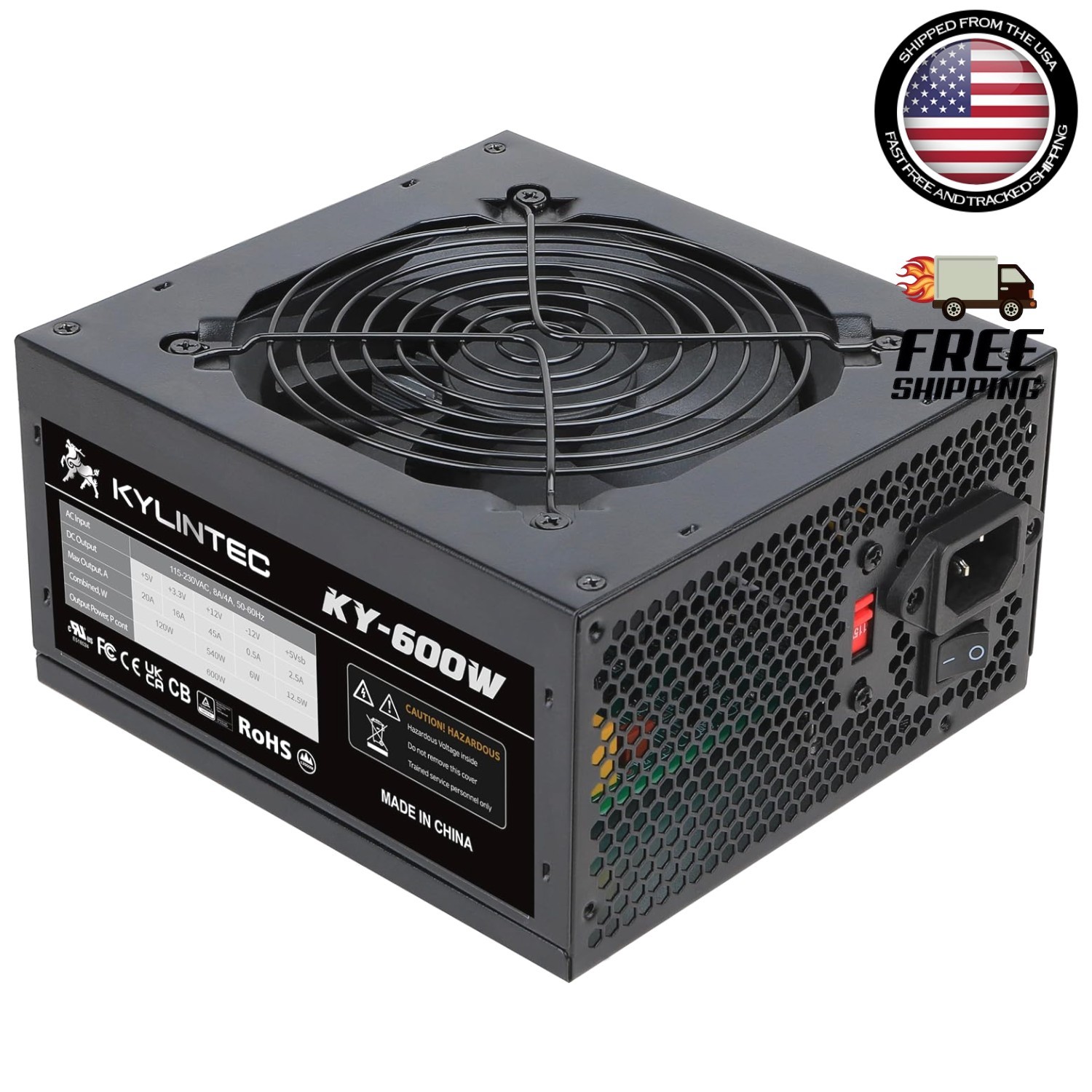 600 Watt ATX PSU Non-Modular 6+2 Pin PCI Express Connectors Gaming Power Supply
