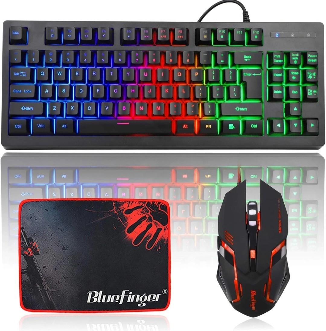 BlueFinger RGB Gaming Keyboard and Backlit Mouse Combo USB Wired LED Gaming S...