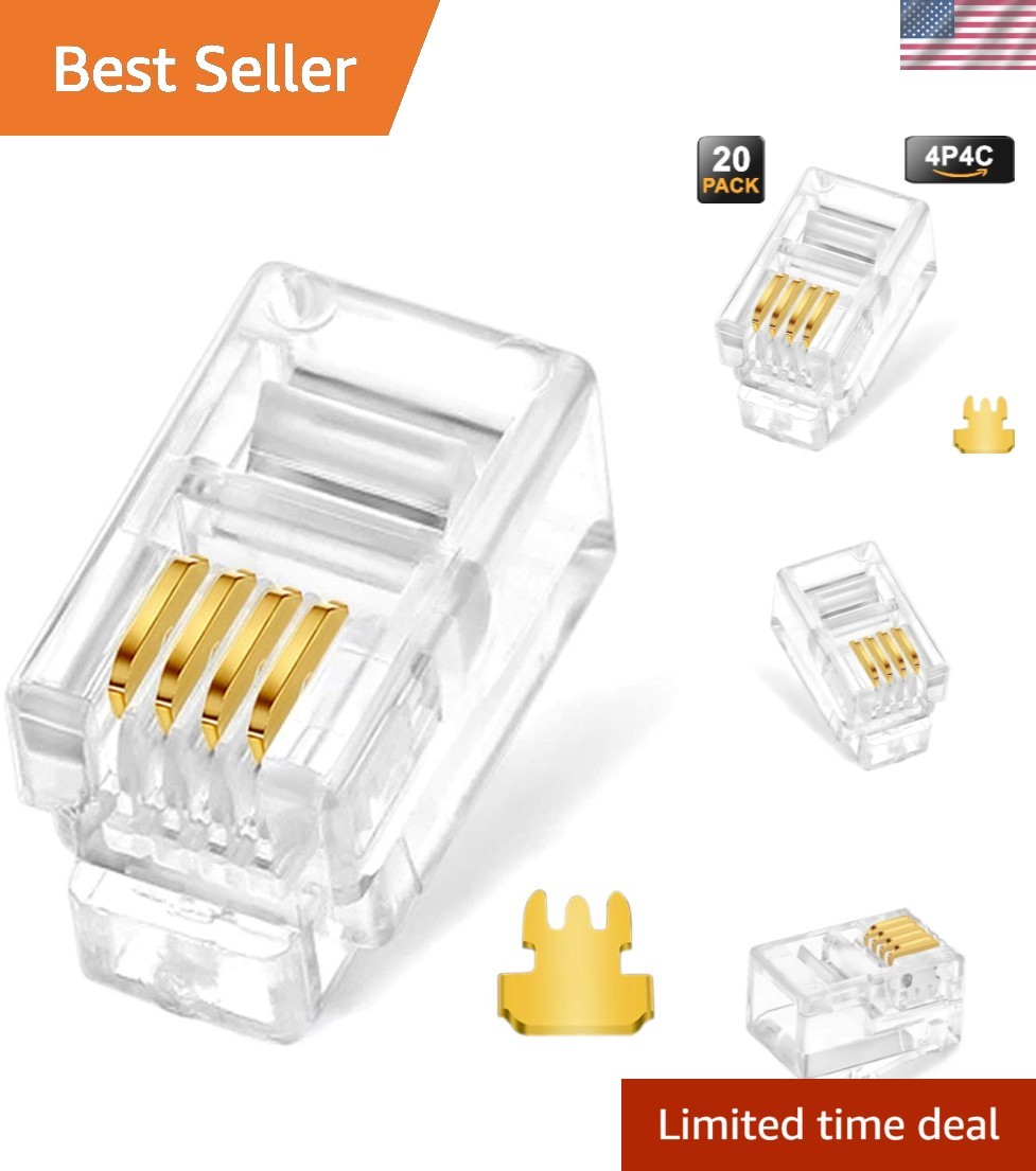 20Pack Telephone Modular Plug RJ9/RJ10/RJ22 4P4C Connector