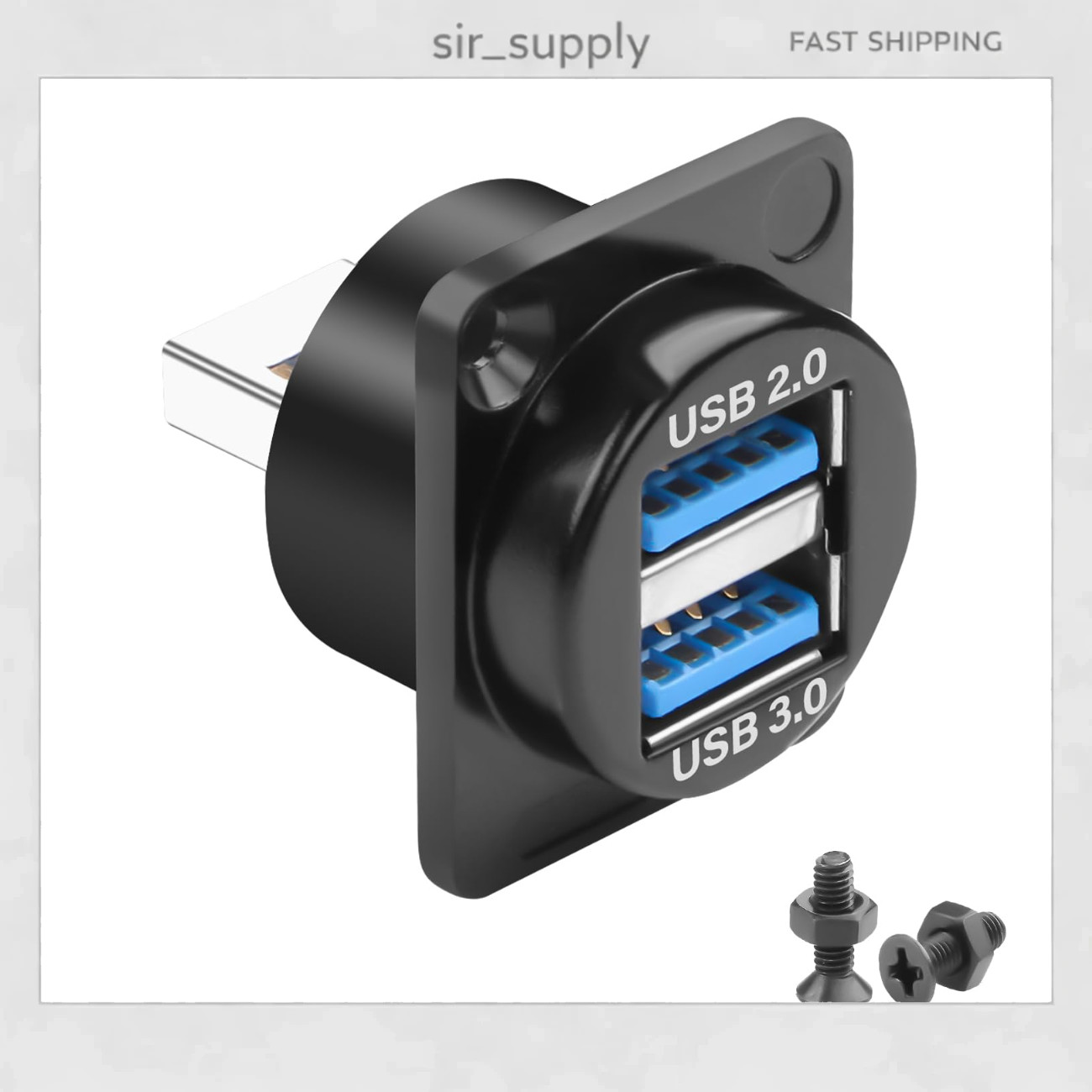 2 in 1 USB 3.0 & USB 2.0 Panel Mount Adapter, 5Gbps Male to Female Connector, Bu