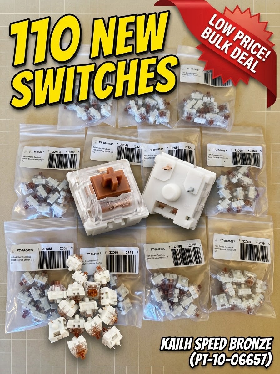 110 Kailh Speed Bronze Mechanical Keyboard Switches 3-Pin Clicky 11x10pk New 