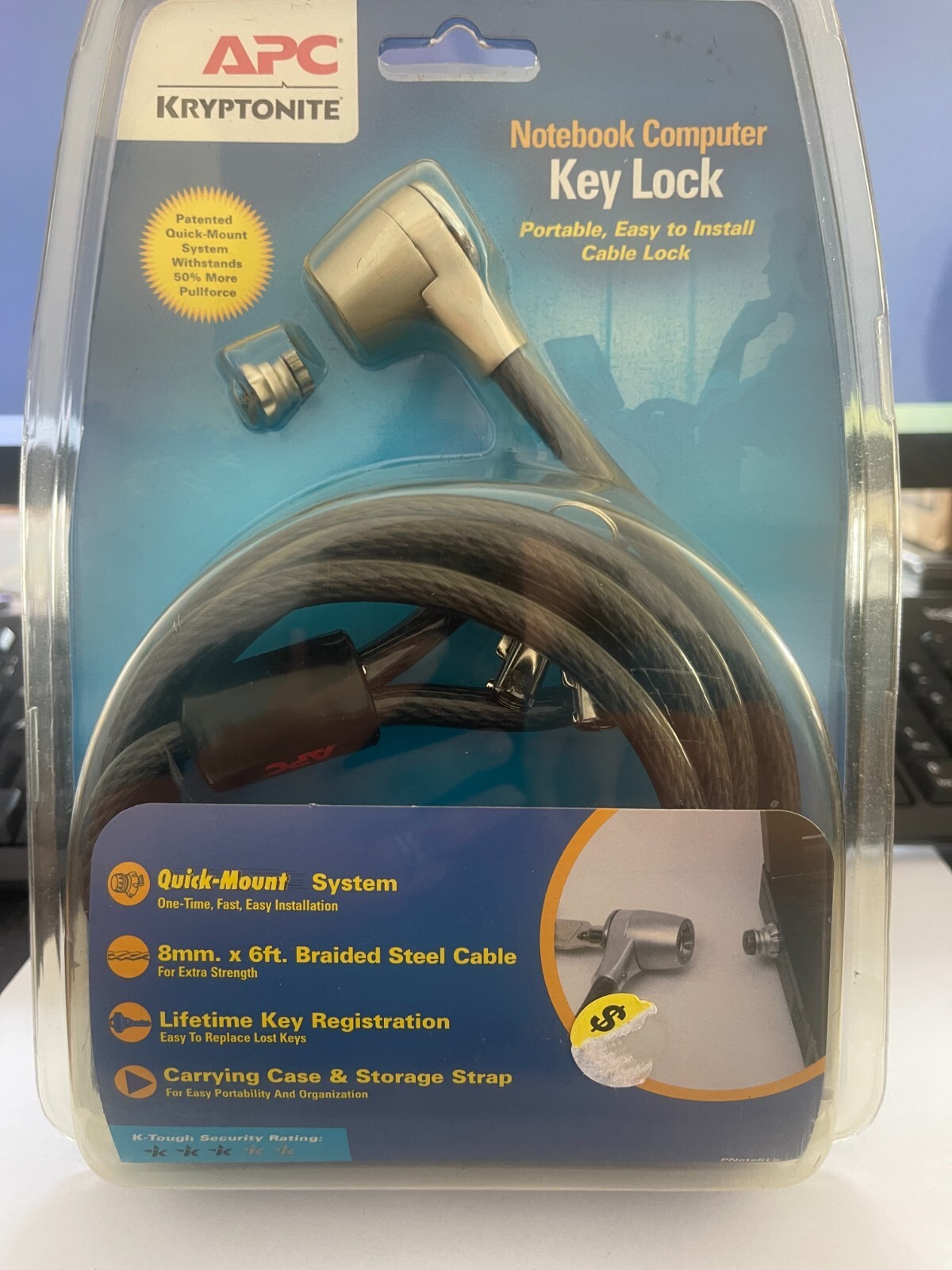New APC Kryptonite notebook computer key lock portable easy to install cablelock