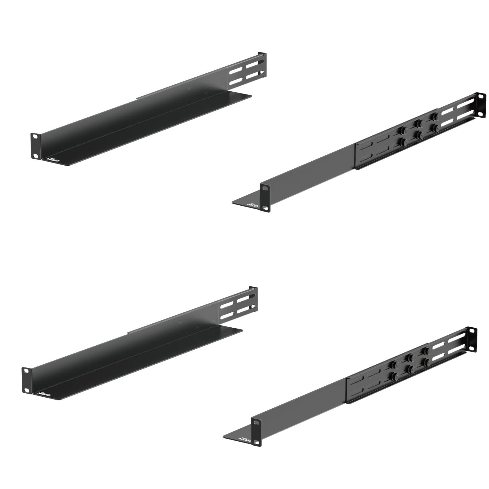 2 Pack 1U Universal Rack Mount Rails - Black 20.9 Inches Alloy Steel
