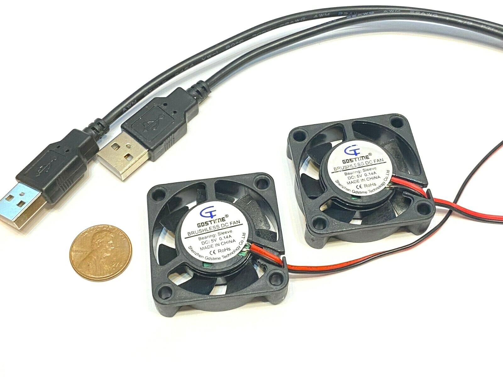 2  x  USB 5v 4010 Gdstime Computer 2pin 40x40x10mm DC Cooling Fan brushless C37