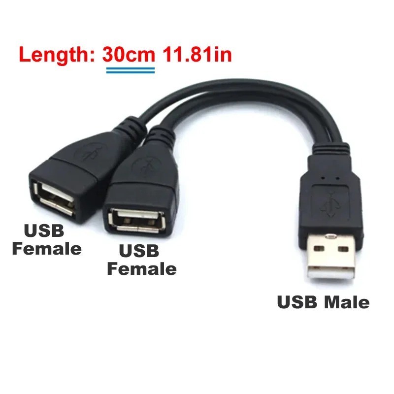 USB 2.0 A Male To 2 Dual USB Female Jack Y Splitter Hub Power Cord Adapter Cable