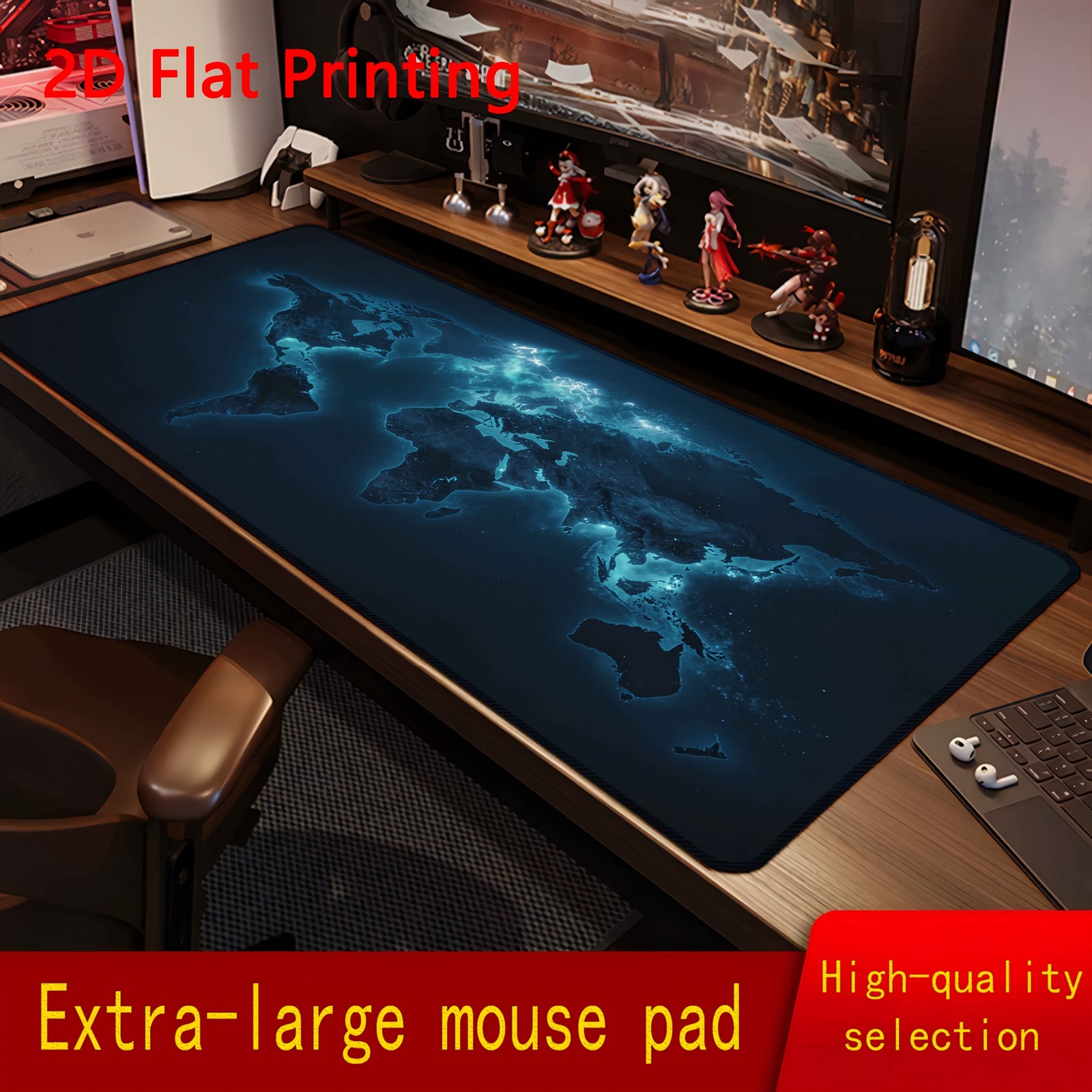 1pc Glowing World Map Mouse Pad Suitable for Gaming & Office, Non-Slip Base wi