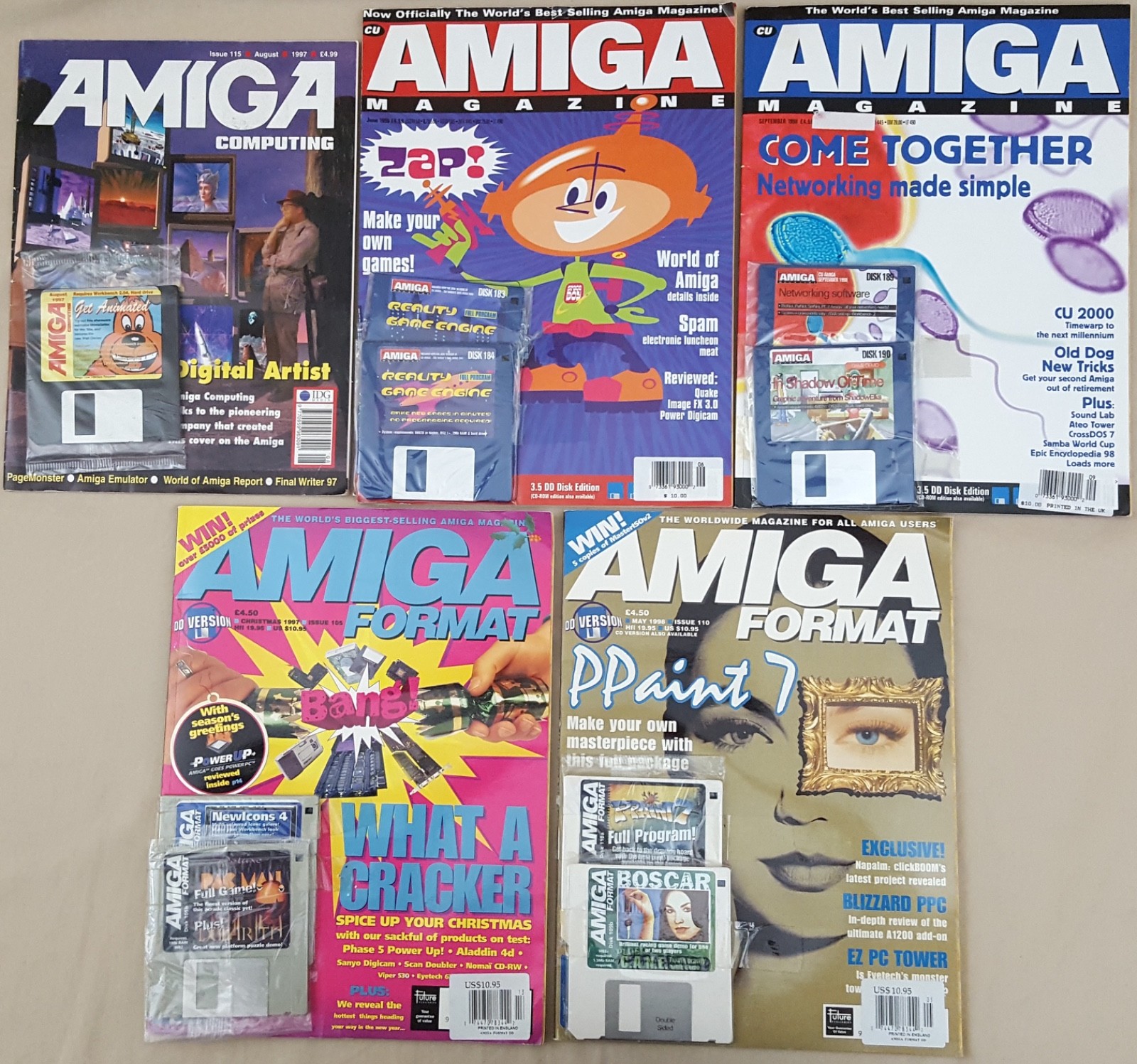 (5) CU Amiga Computing Format Magazines w/Disks 1997-1998