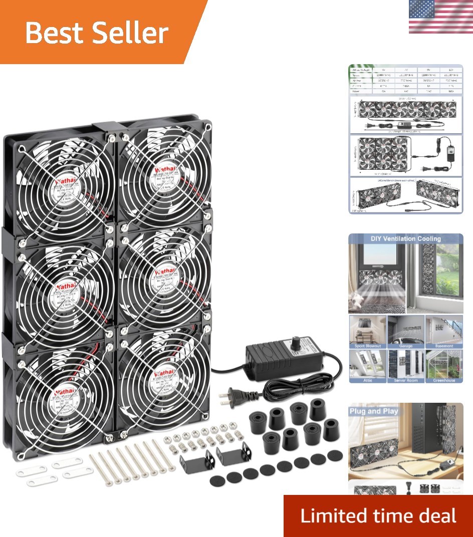 120mm x 6 Small Box Computer Fan with AC Plug Dual Ball with Variable Speed C...