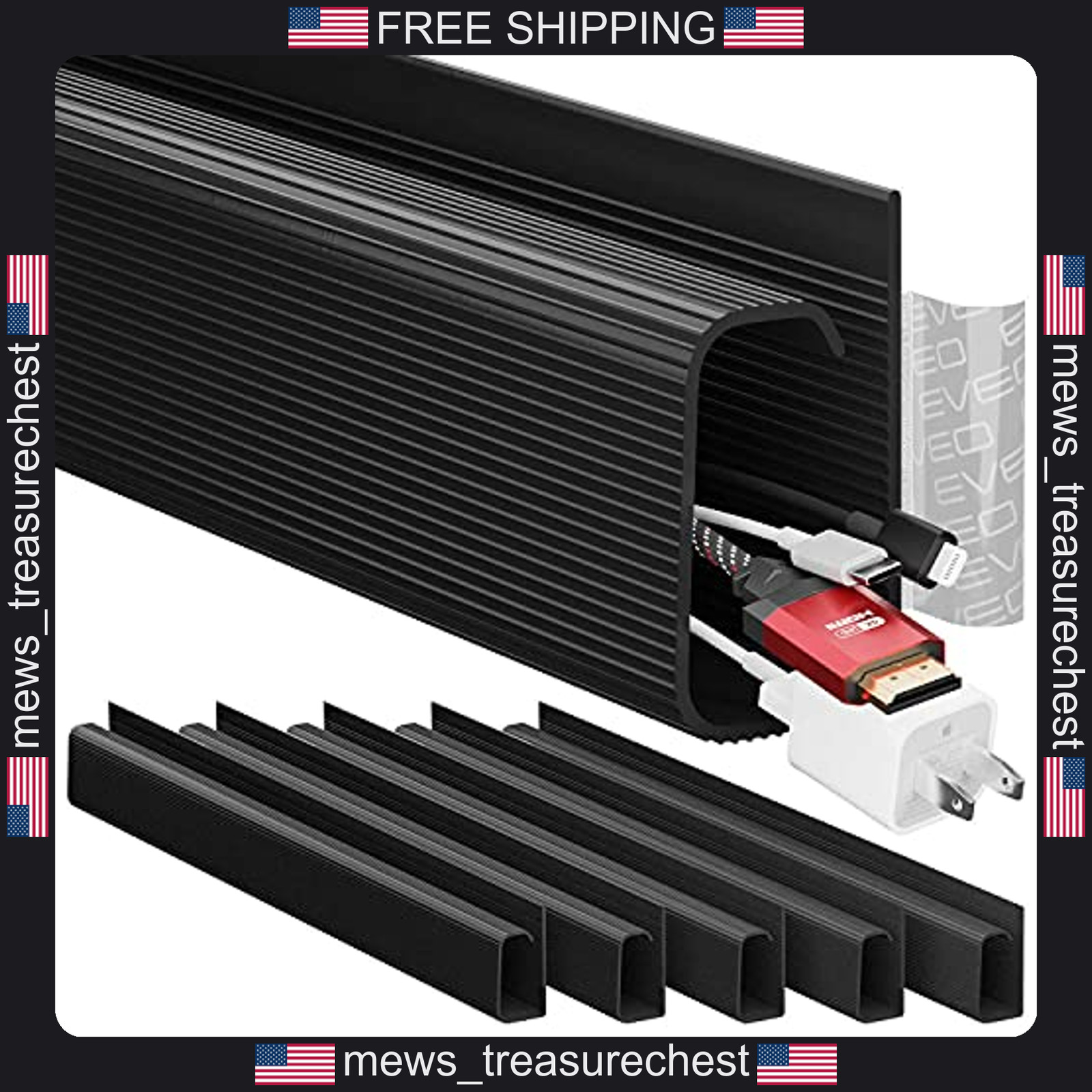 Cable Management Kit Under Desk Cable Raceway 6 Pack Black