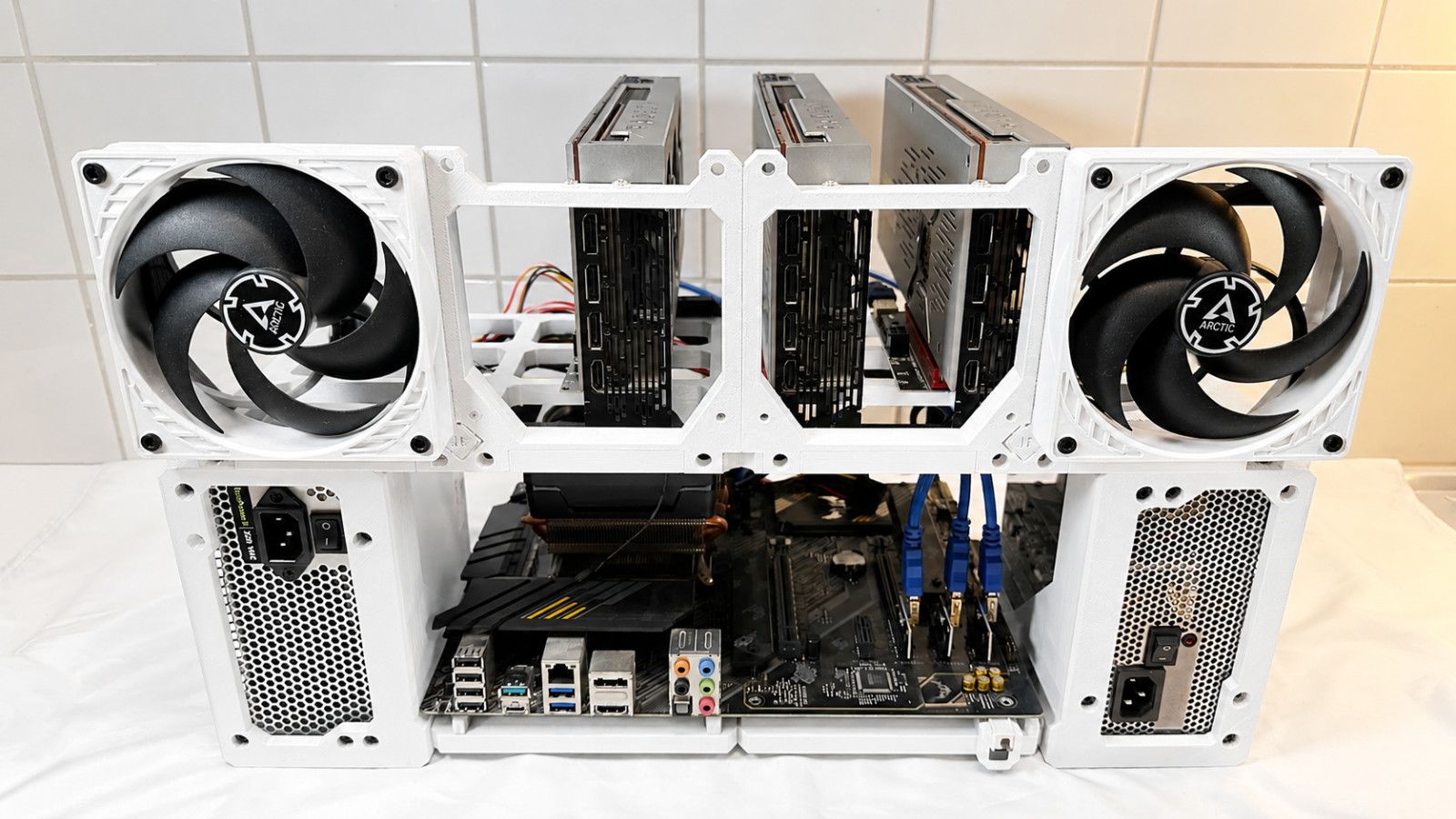 6xGPU AI White ATX Open Frame - GPU Rig for Machine Learning & Crypto Mining