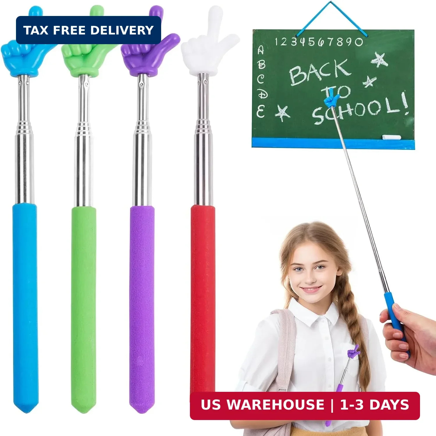 Telescopic Teacher Pointer Stick,4Pcs Mini Finger Pointer Stick,Retractable Teac