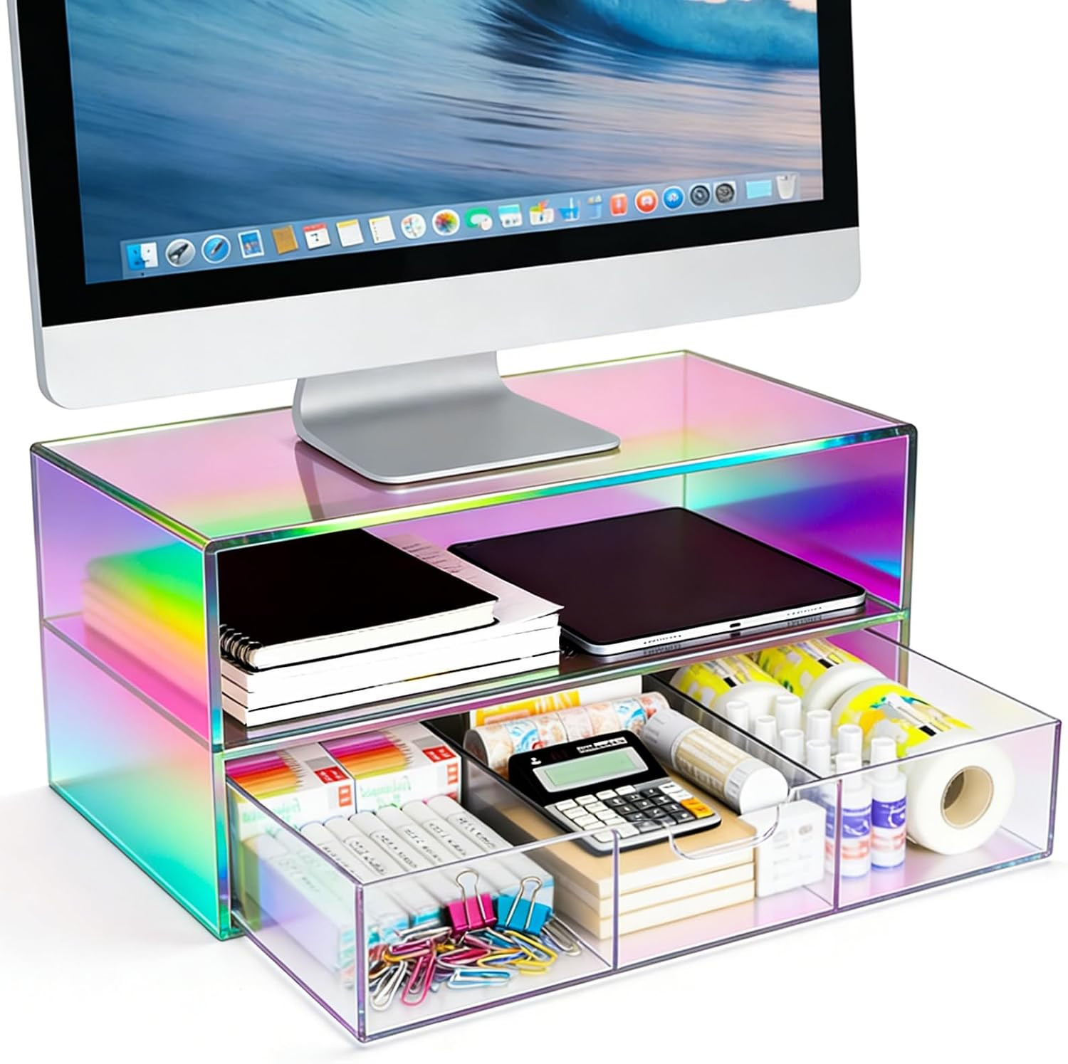 Acrylic Computer Monitor Stand for Desk Monitor Riser with Drawer Desktop Monito