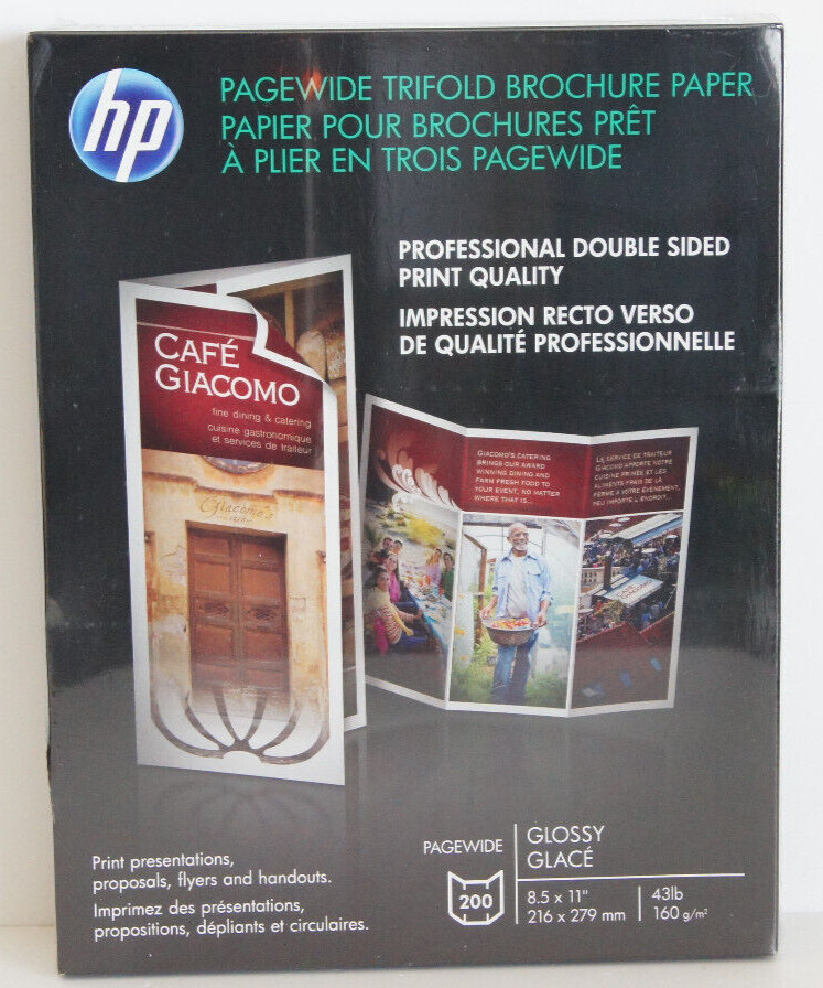 HP PAGEWIDE 8.5x11 DBL Sided TriFold Brochure Glossy Paper InkJet LOT OF 2 Packs
