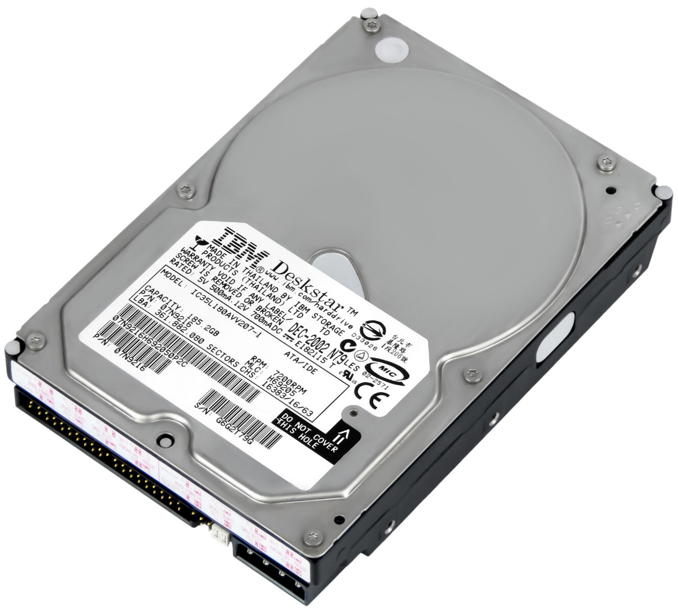 Hard Drive IBM Deskstar 180GXP IC35L180AVV207-1 07N9216 185.2GB 7.2K ATA 3.5