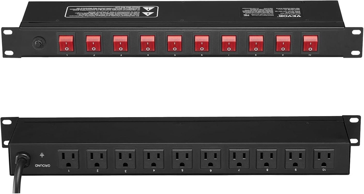 10 Outlet Horizontal 1U Rack Mount PDU Power Strip for Network Server