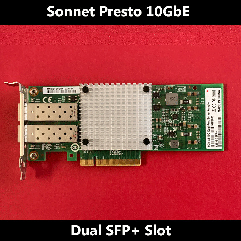 Sonnet Presto 10GbE Dual SFP+ Slot x8 PCIe 2.0 Network Adapter Card