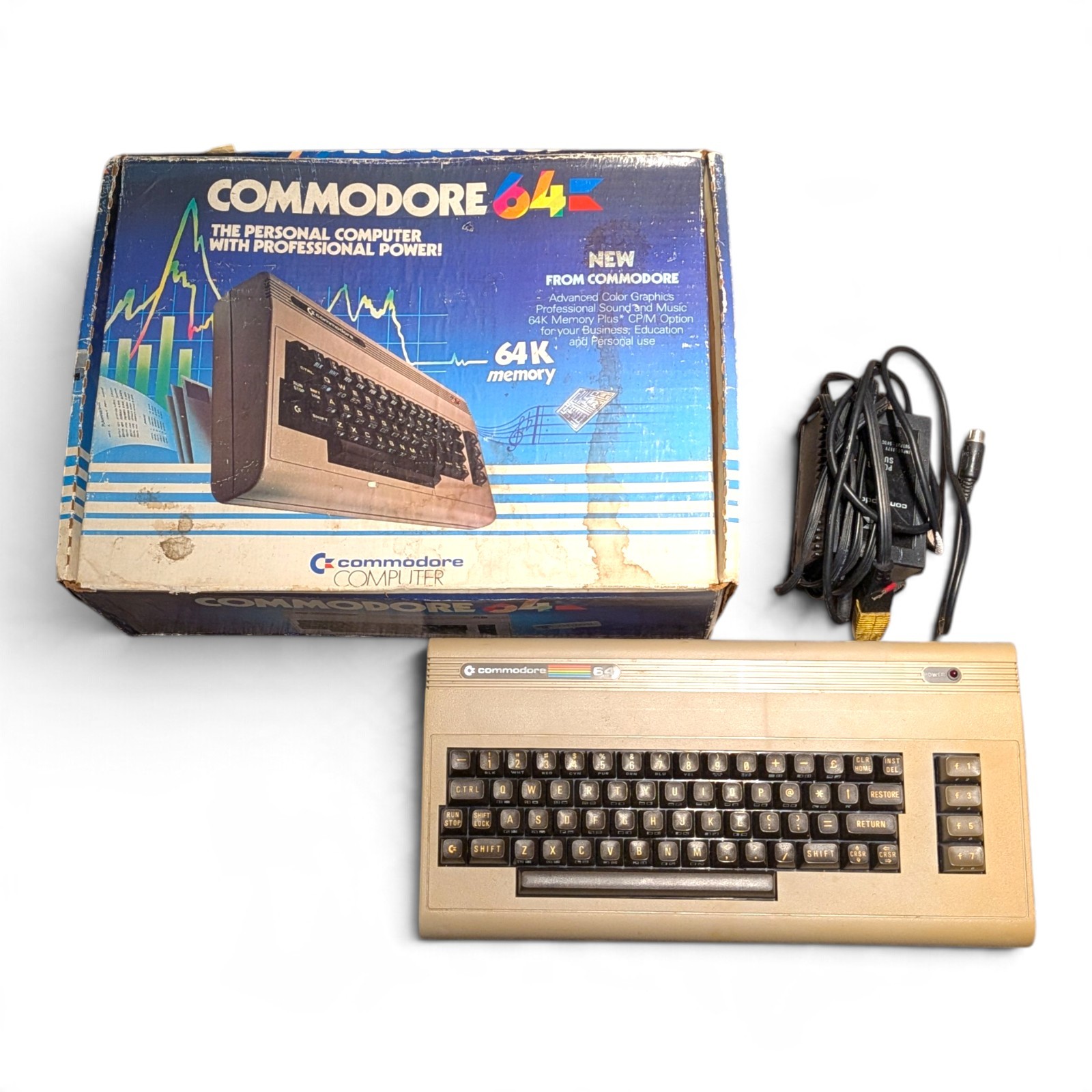 Vintage Commodore 64 Computer With Original Box and Power Supply Powers On