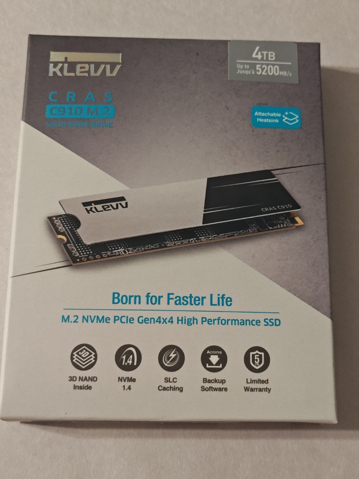 KLEVV CRAS C910 4TB M.2 NVMe PCIe Gen4x4 SSD 3D NAND SLC Caching