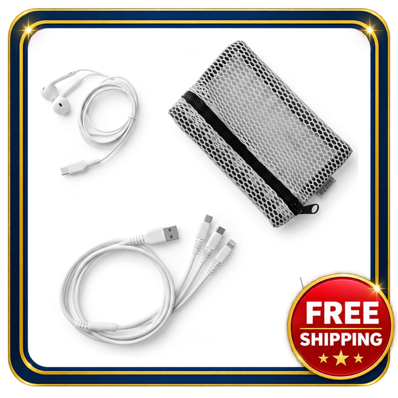 Travel Cable Organizer Kit with 3-in-1 USB C Cable and Earphone