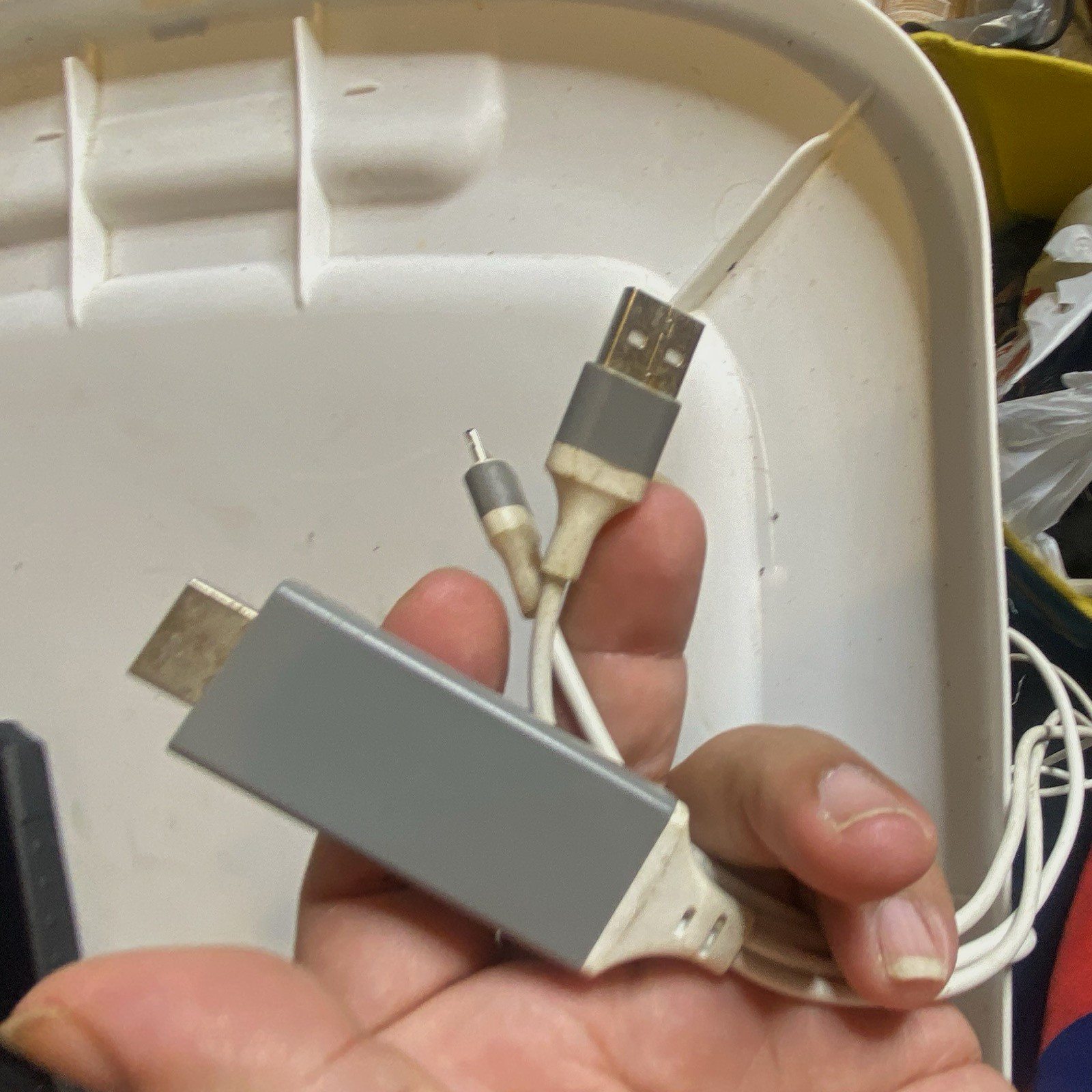 Portable USB-A Male to Lightning Male Adapter Cable, White/Gray
