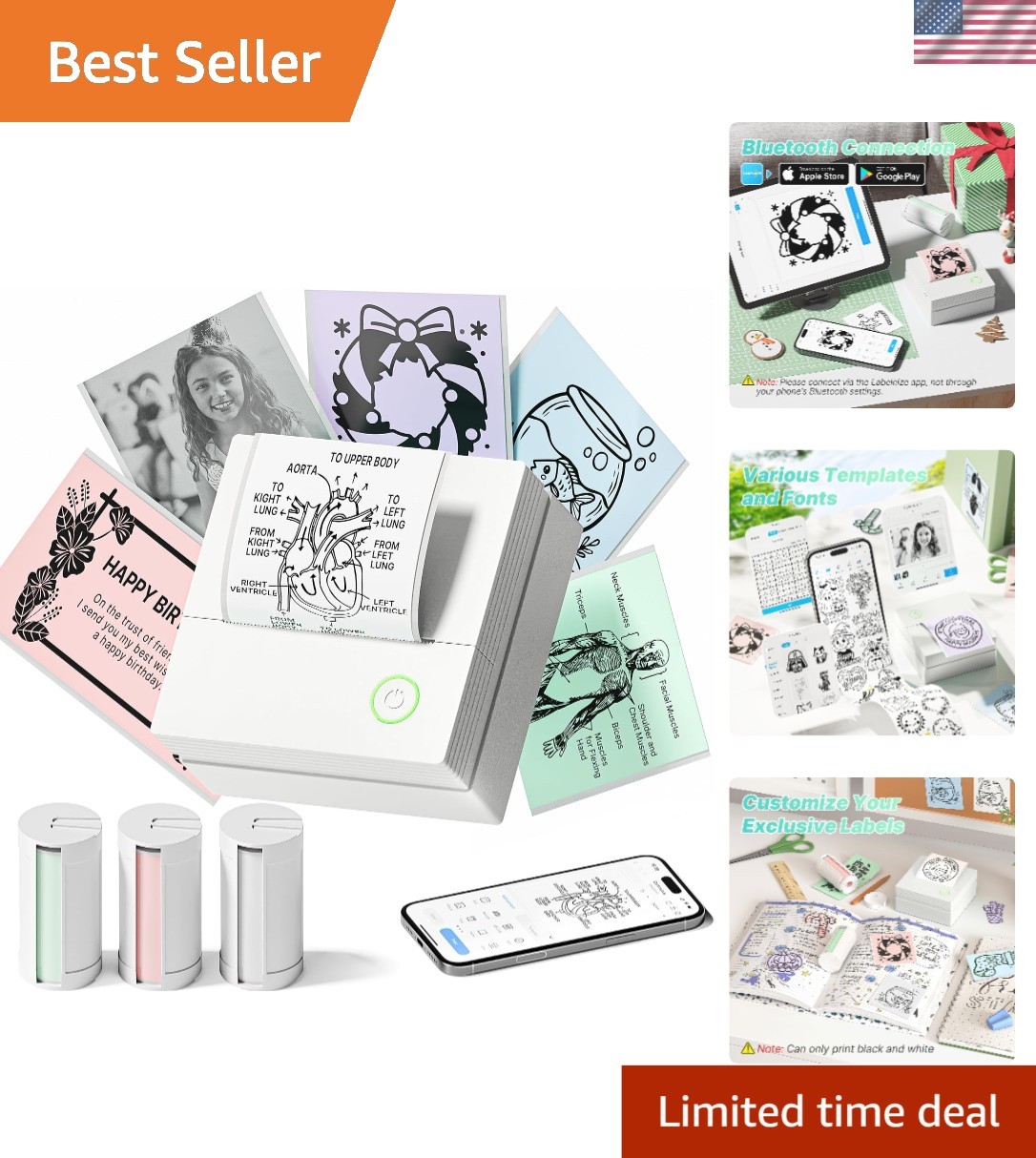 Compact PM290 Sticker Maker - Monochrome Printing for DIY Projects and Gifts