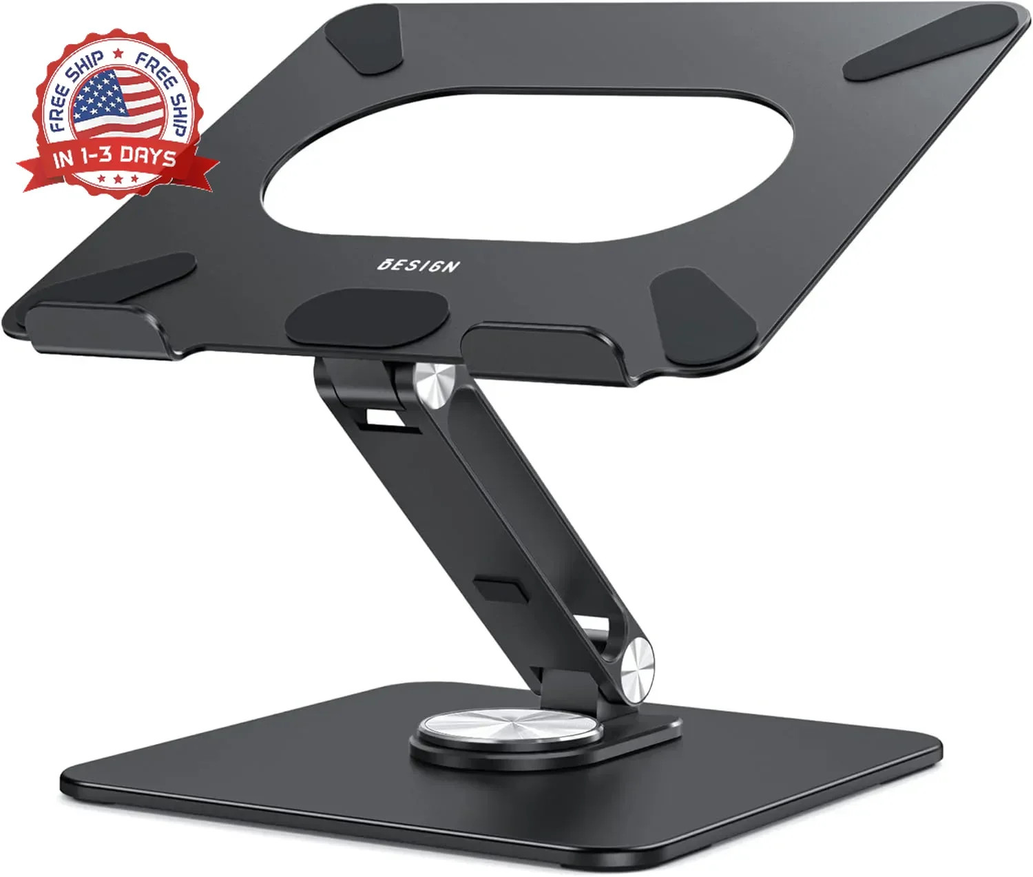 Adjustable Laptop Stand 360 Rotating Riser 10-15.6 Inch Heavy-Duty Metal Black f