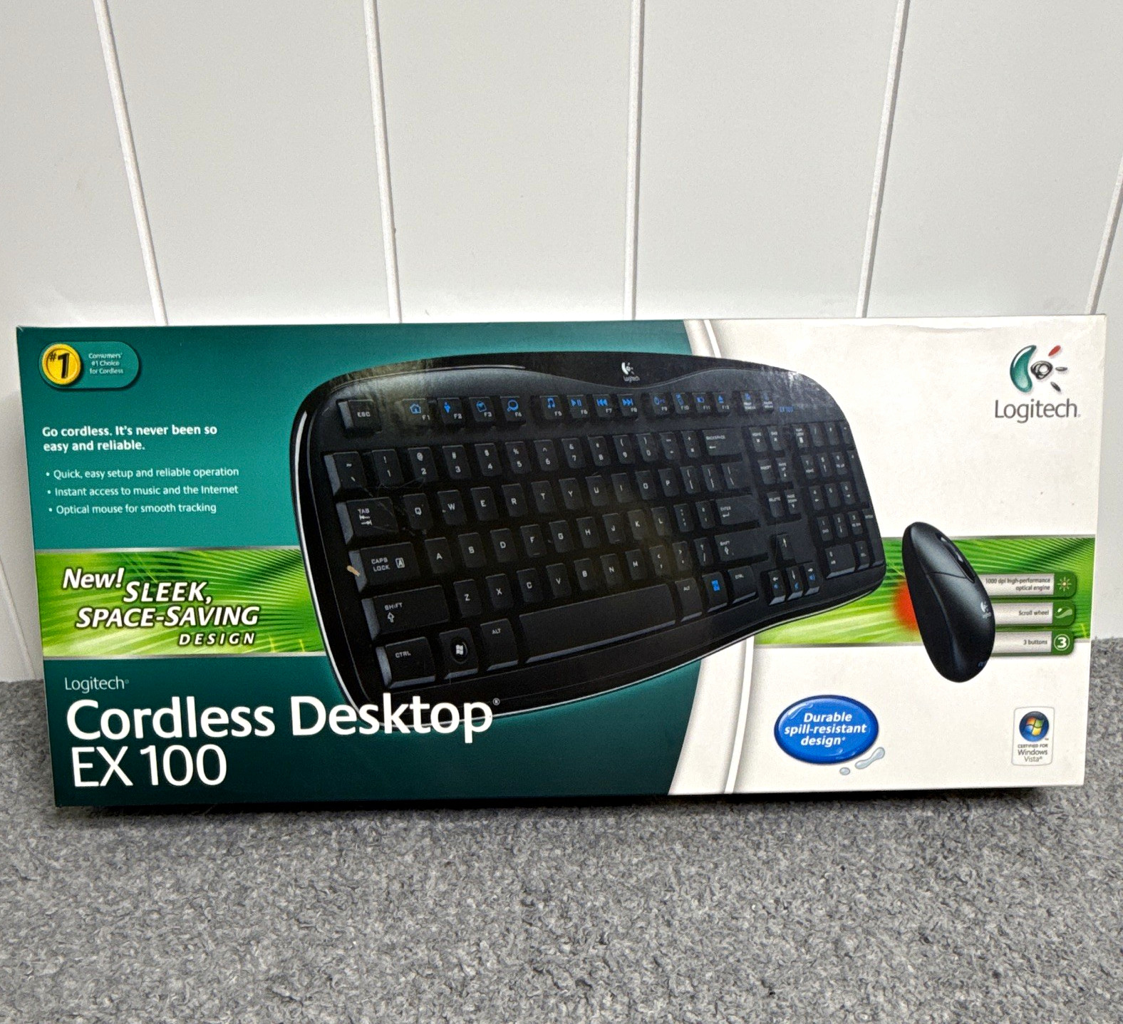 Logitech Cordless Desktop EX 100 Wireless Keyboard & Mouse Combo Works Open Box