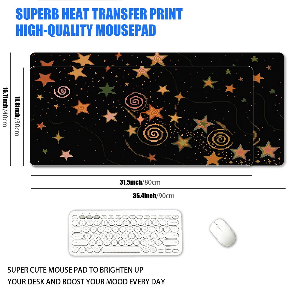 1pc XXL Oversized Pixel Style Starry Sky Mouse Pad, Retro Warm Tone Pentagram