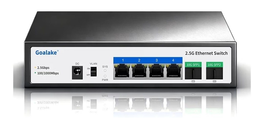 6 Ports Ethernet Switch, 4X 2.5G RJ45 Ports and 2X 10G SFP Port, 60Gbps Switchin