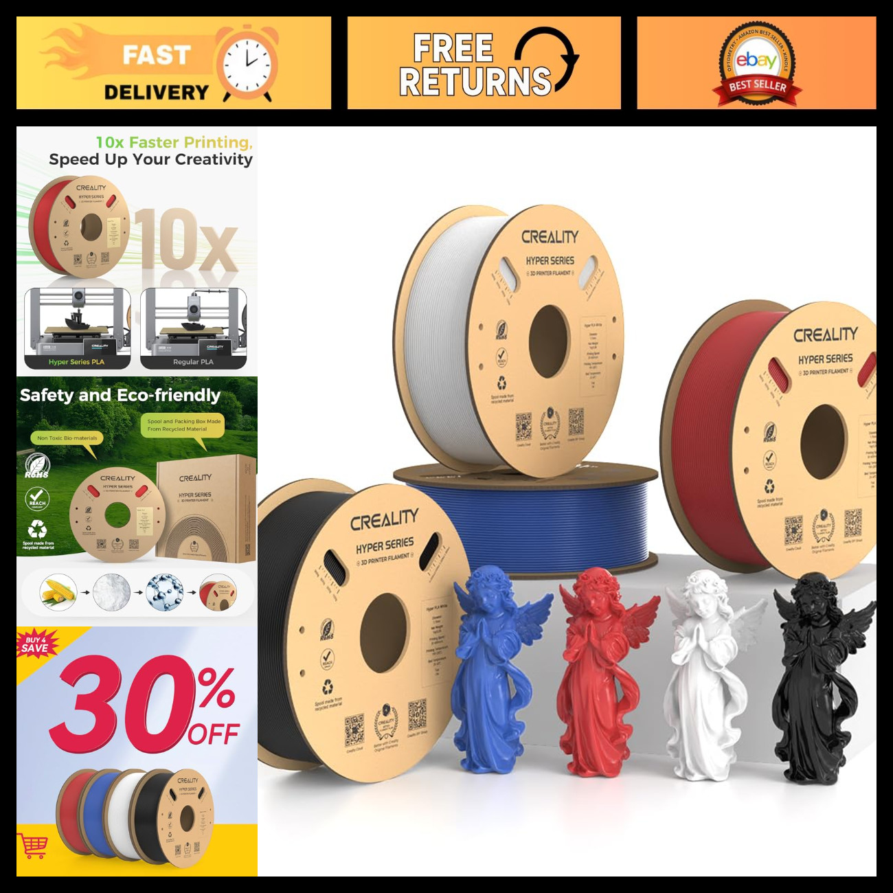 4KG High Speed PLA Filament Bundle for 3D Printing, No-Tangle, Tough & Compatibl