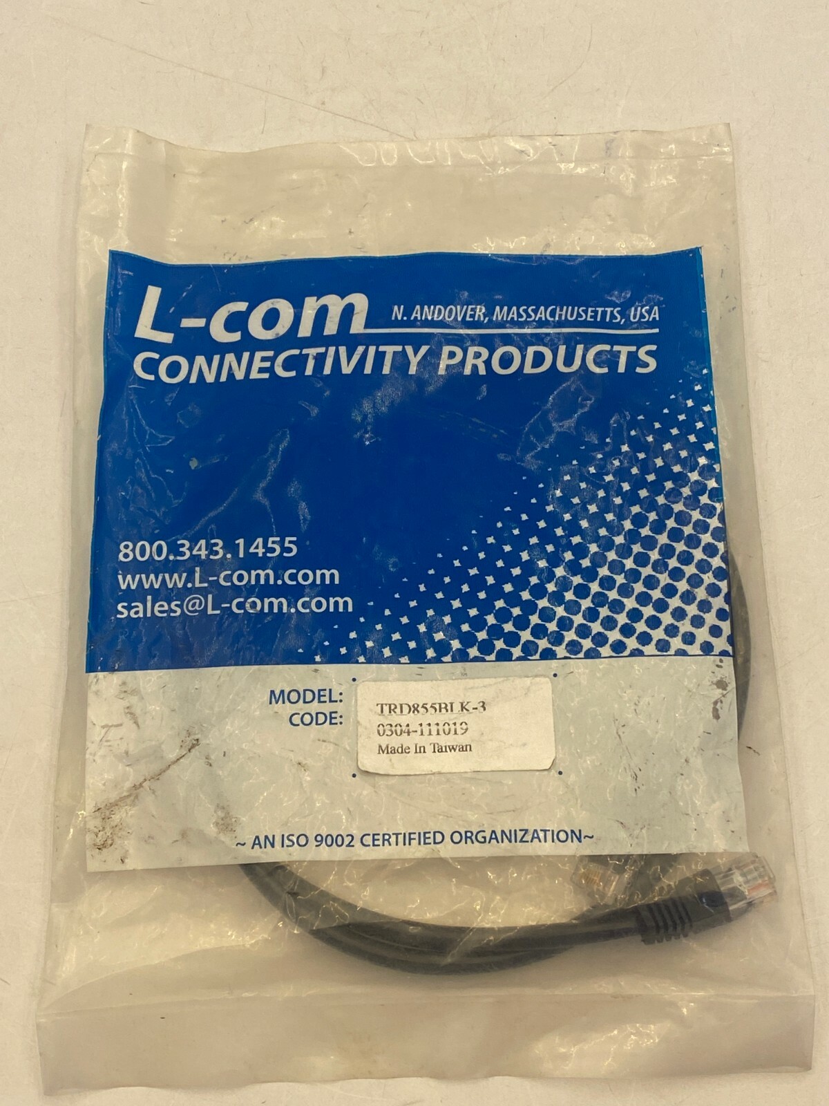 L-COM CONNECTIVITY PRODUCTS TRD855BLK-3 BLACK 3 FOOT ETHERNET CABLE NIB 