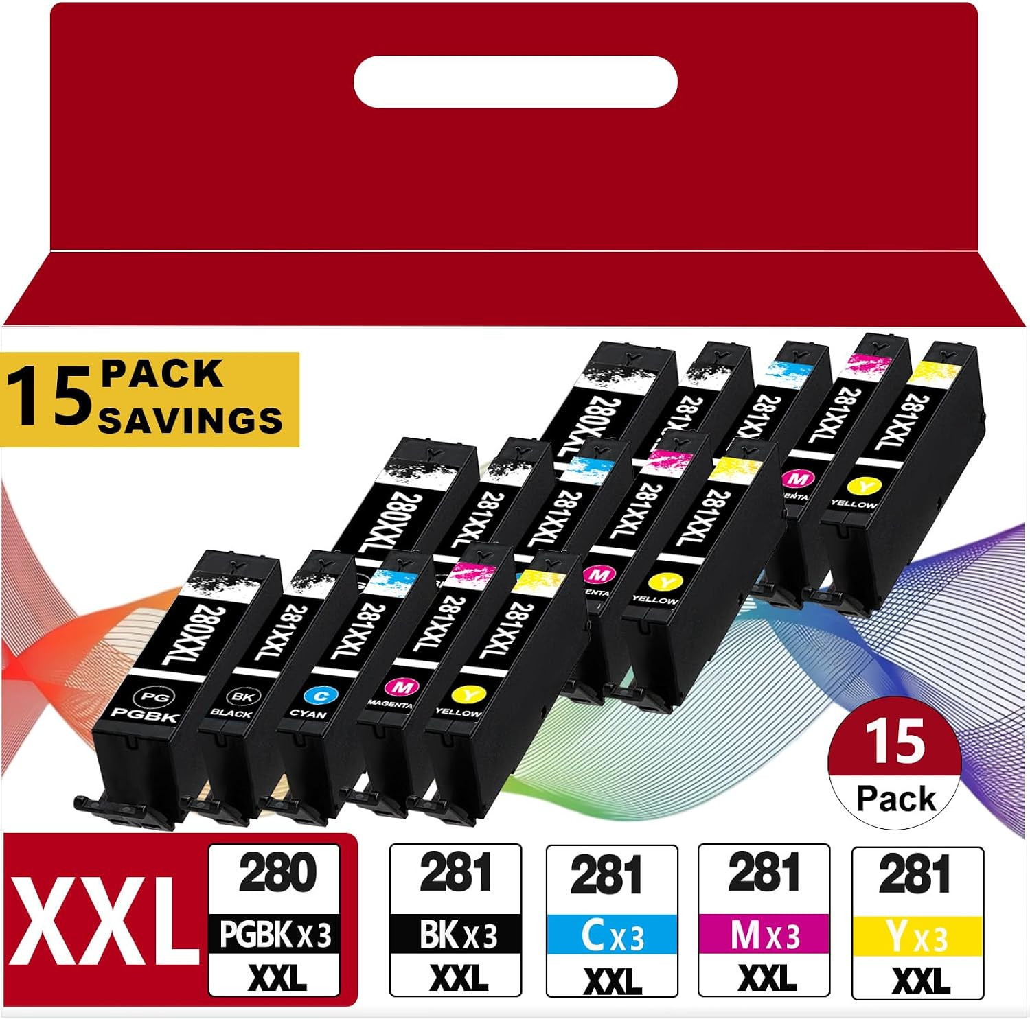 15 Pack PGI-280XXL CLI-281XXL Ink Cartridges Replacement for Canon 280 XXL 281 X
