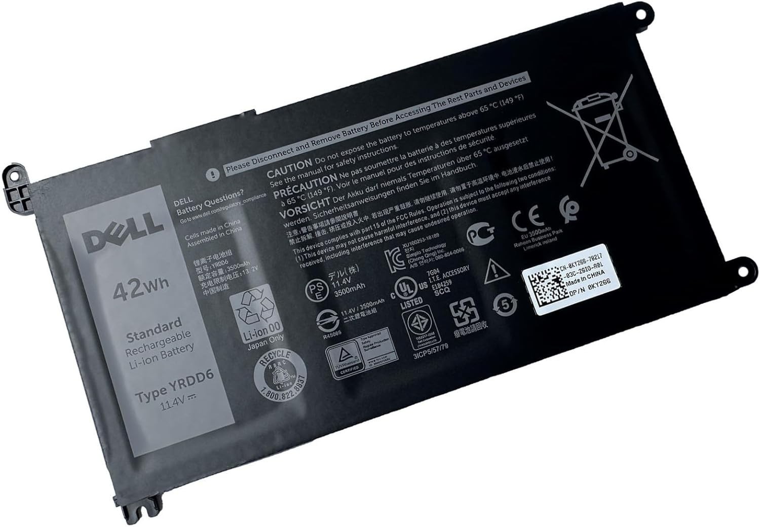 DELL YRDD6 11.4V 42Wh 3 Cell Battery For DELL Inspiron 3493 3582 3583 3584 3593