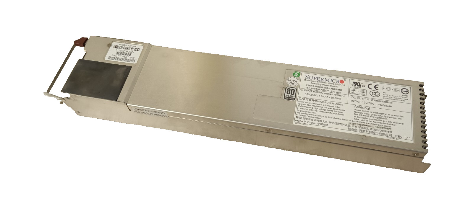 Supermicro PWS-920P-1R 920W 80 Plus Platinum 1U Server Redundant Power Supply
