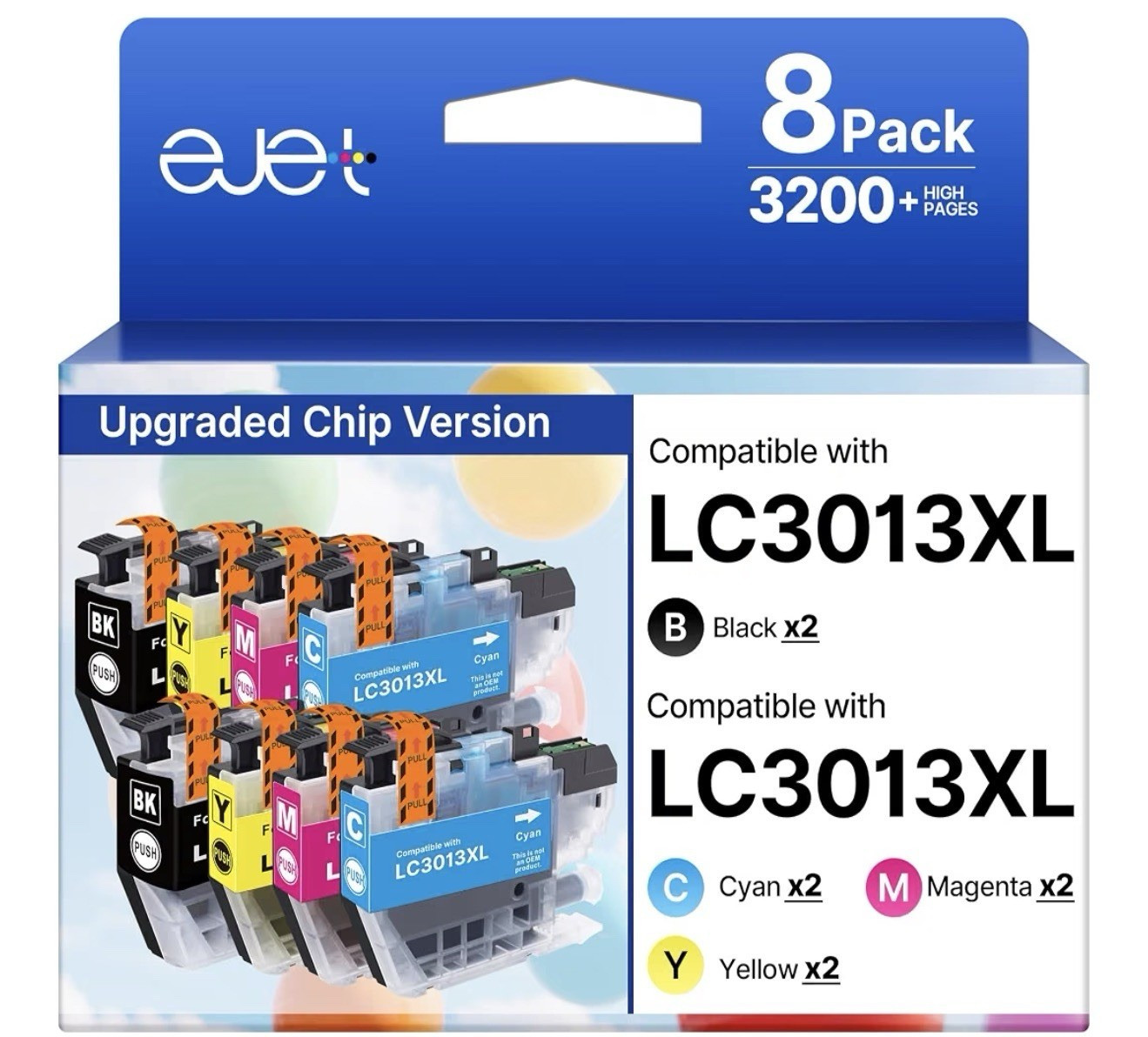ejet LC3013XL Compatible Ink Cartridge 8PK BK/C/M/Y for Brother MFC-J491DW