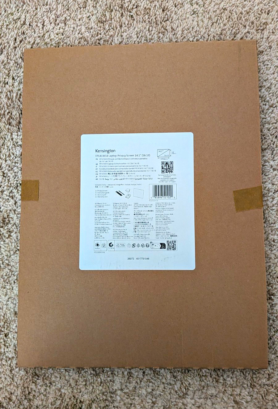 Kensington 14.1" Laptop Privacy Screen Filter 16:10 Black FP141W10