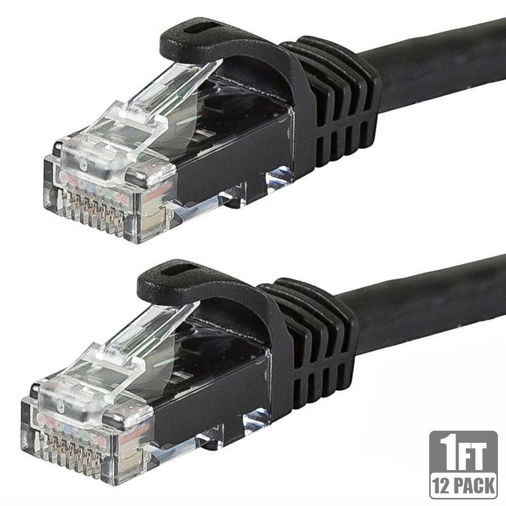 12x 1FT CAT6 RJ45 Ethernet LAN Network UTP Patch Cable Copper Wire 24AWG Black