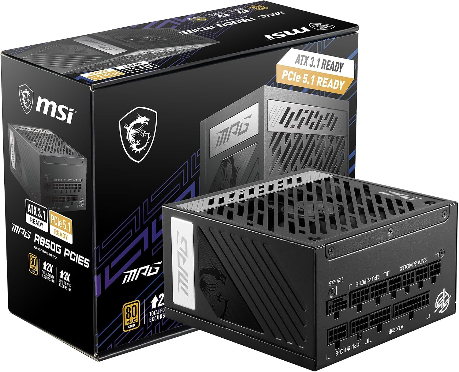 MSI MPG A850G PCIE5, Fully Modular Compact Gaming 850W Power Supply, 80+ Gold, N