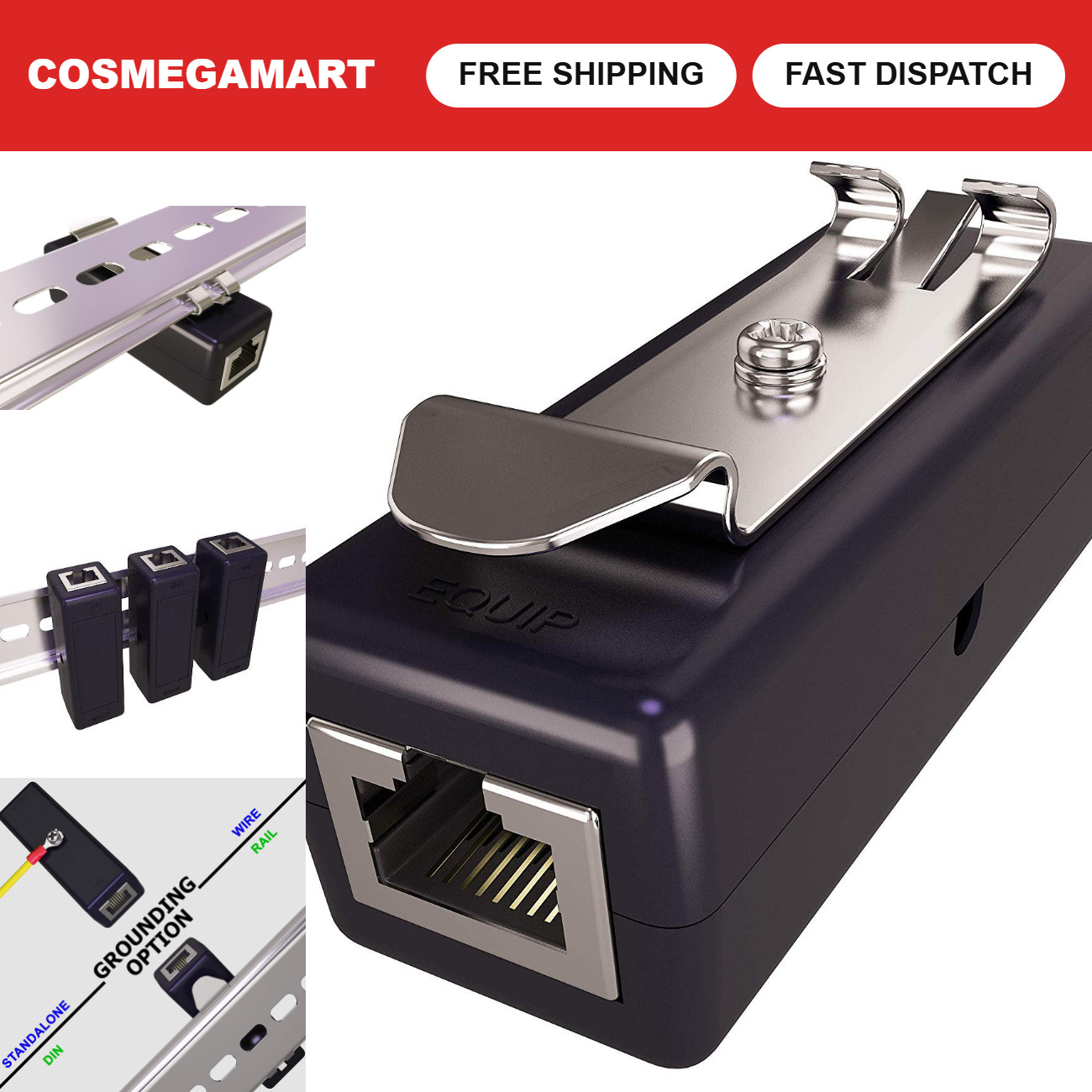 DIN Rail Ethernet Surge Protector, Network Surge Suppressor, 10/100/1000 Mbps
